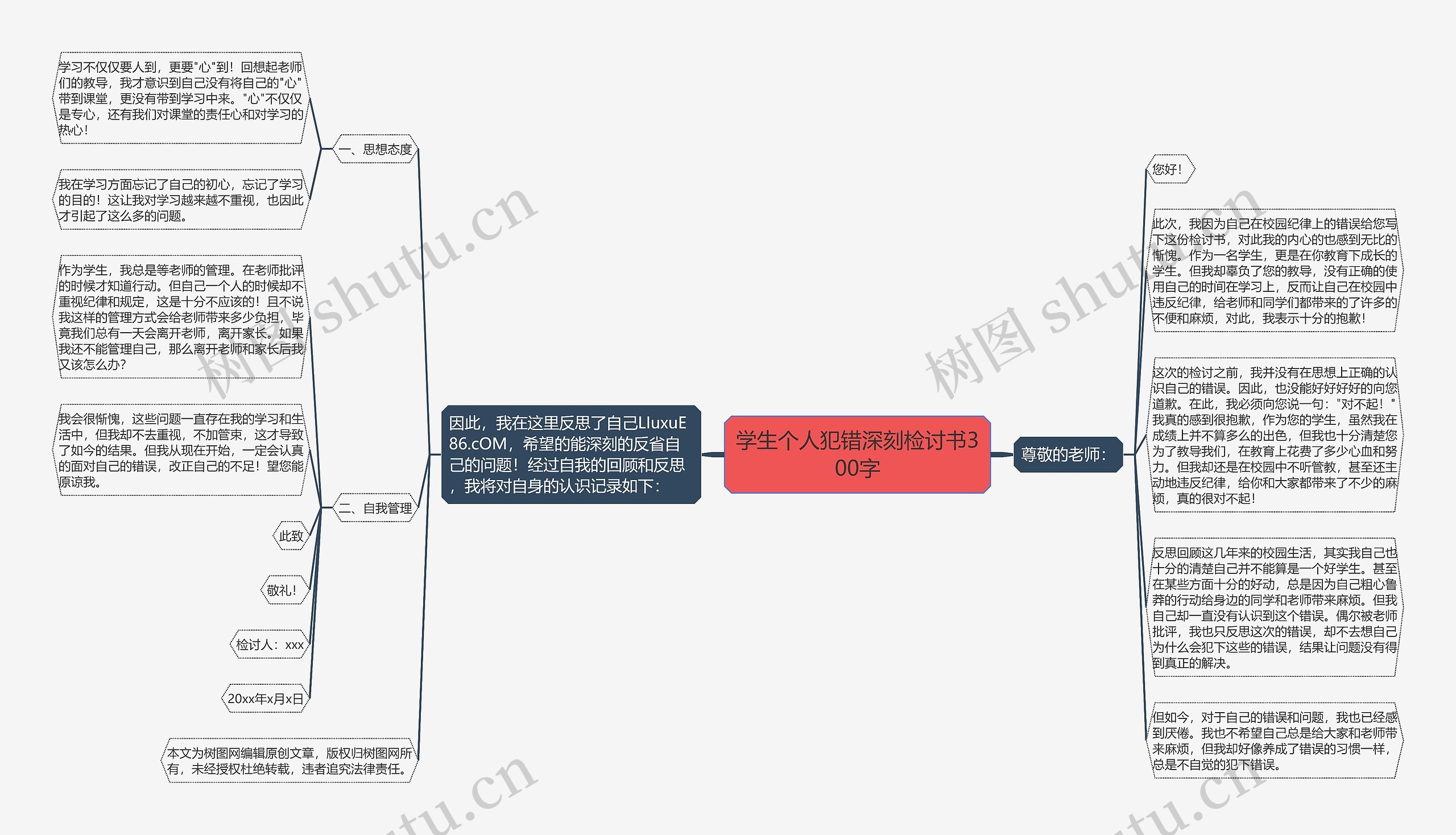 学生个人犯错深刻检讨书300字思维导图
