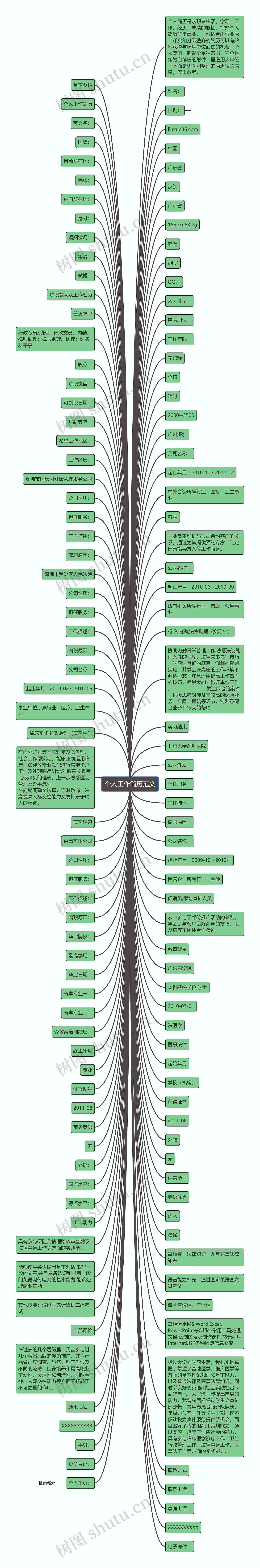 个人工作简历范文思维导图