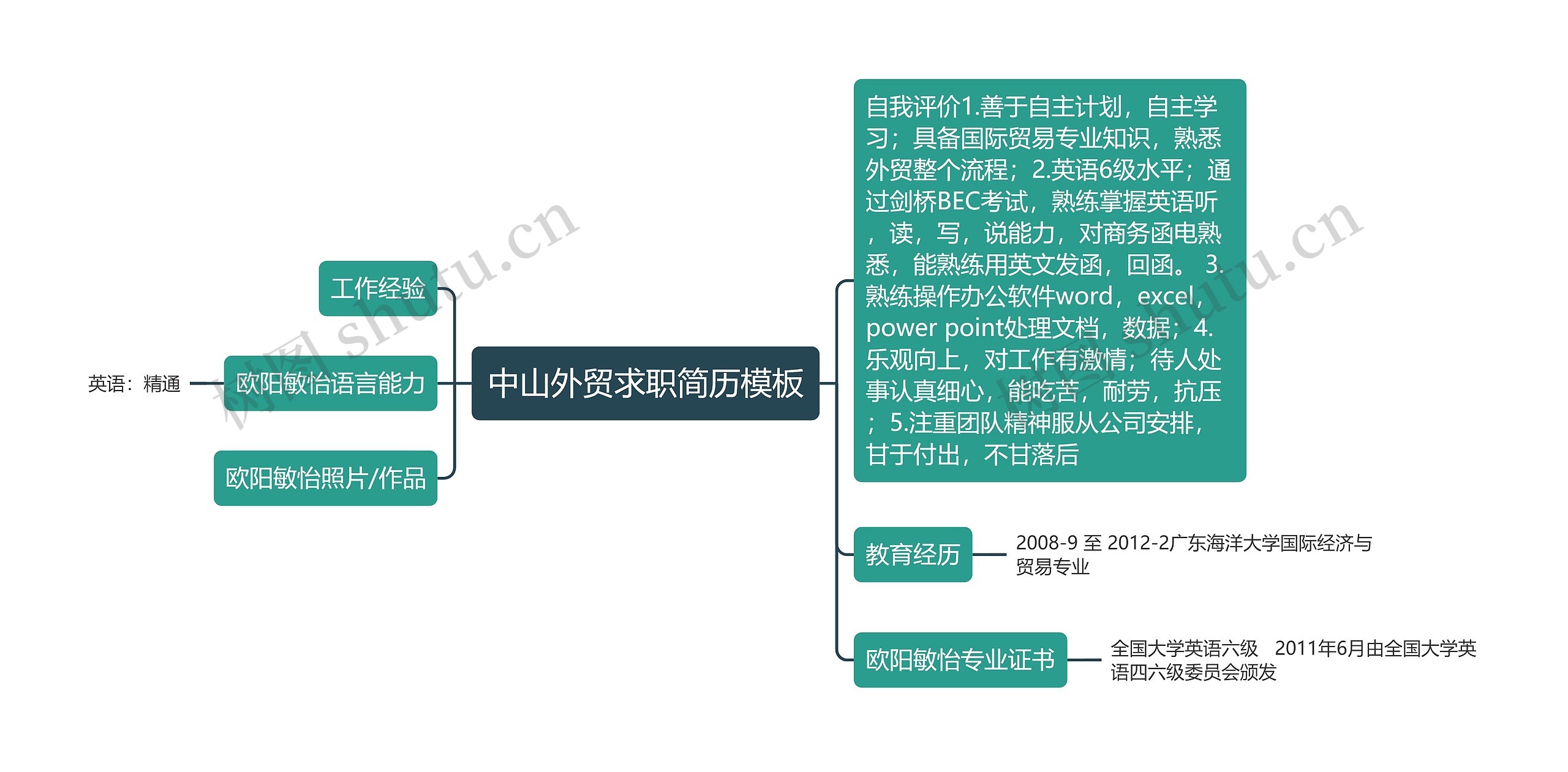 中山外贸求职简历思维导图