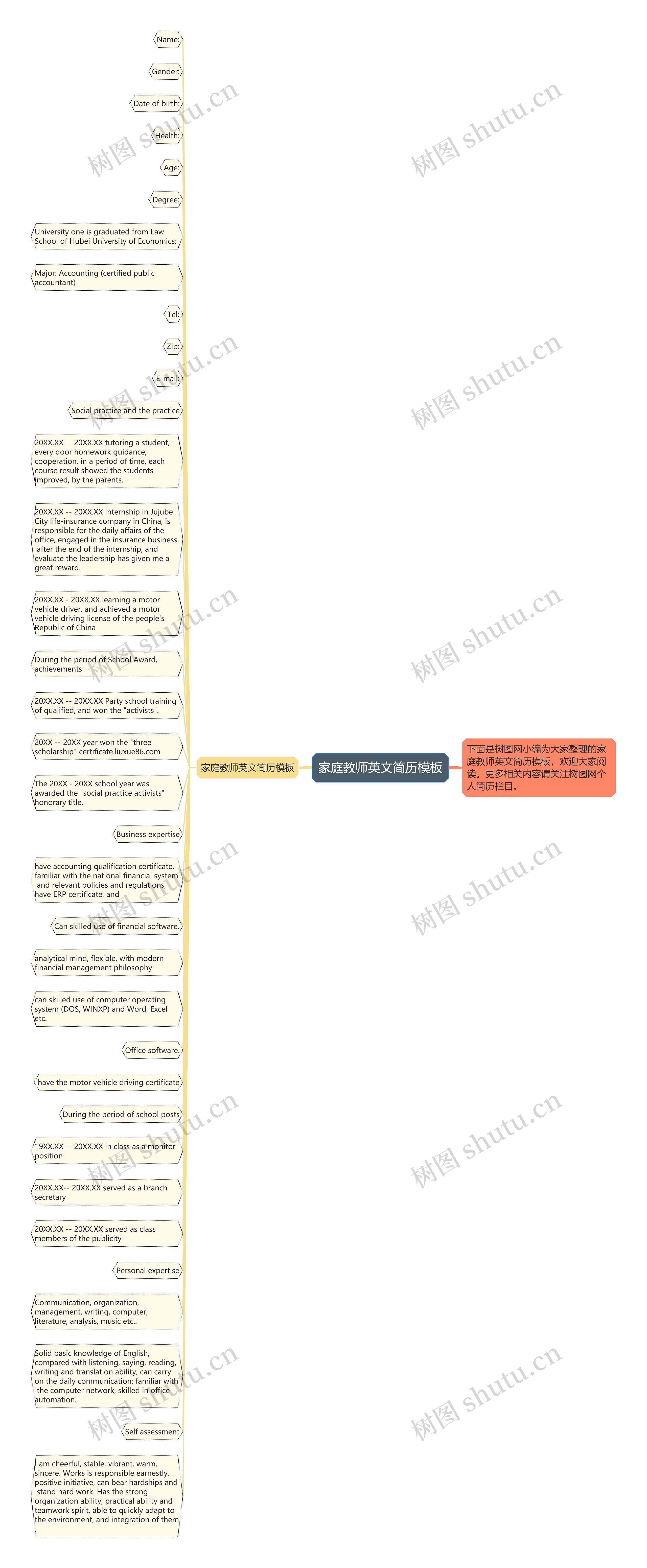 家庭教师英文简历思维导图