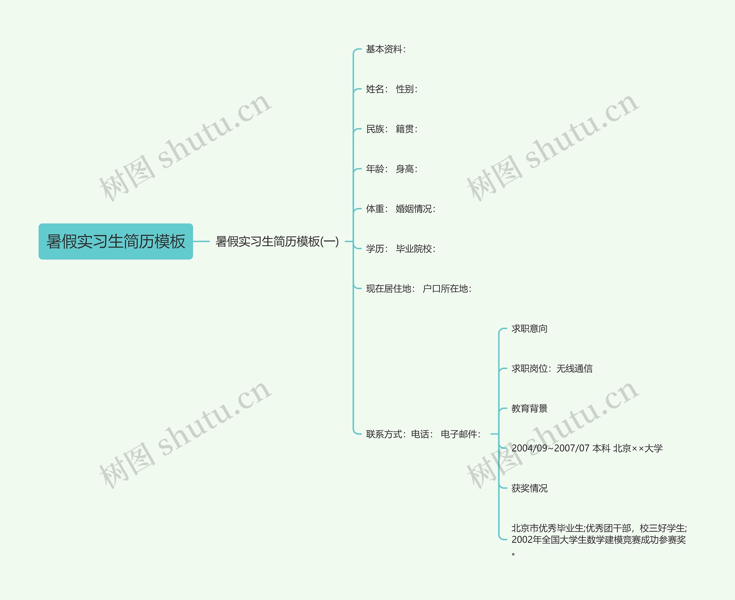 暑假实习生简历思维导图