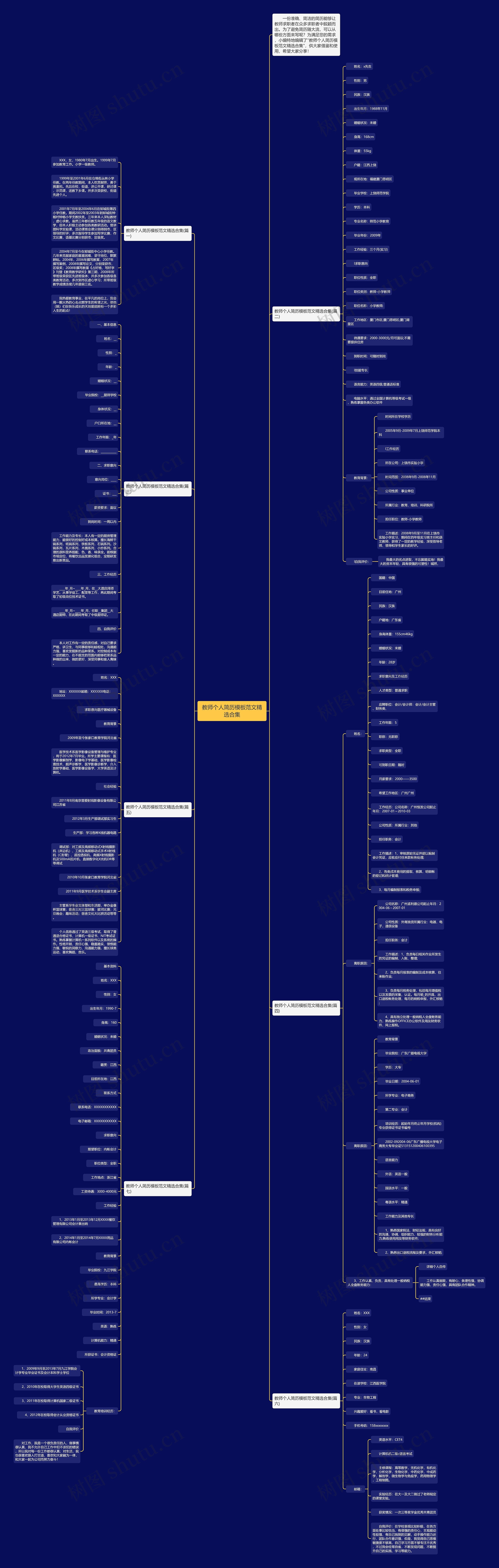 教师个人简历范文精选合集思维导图