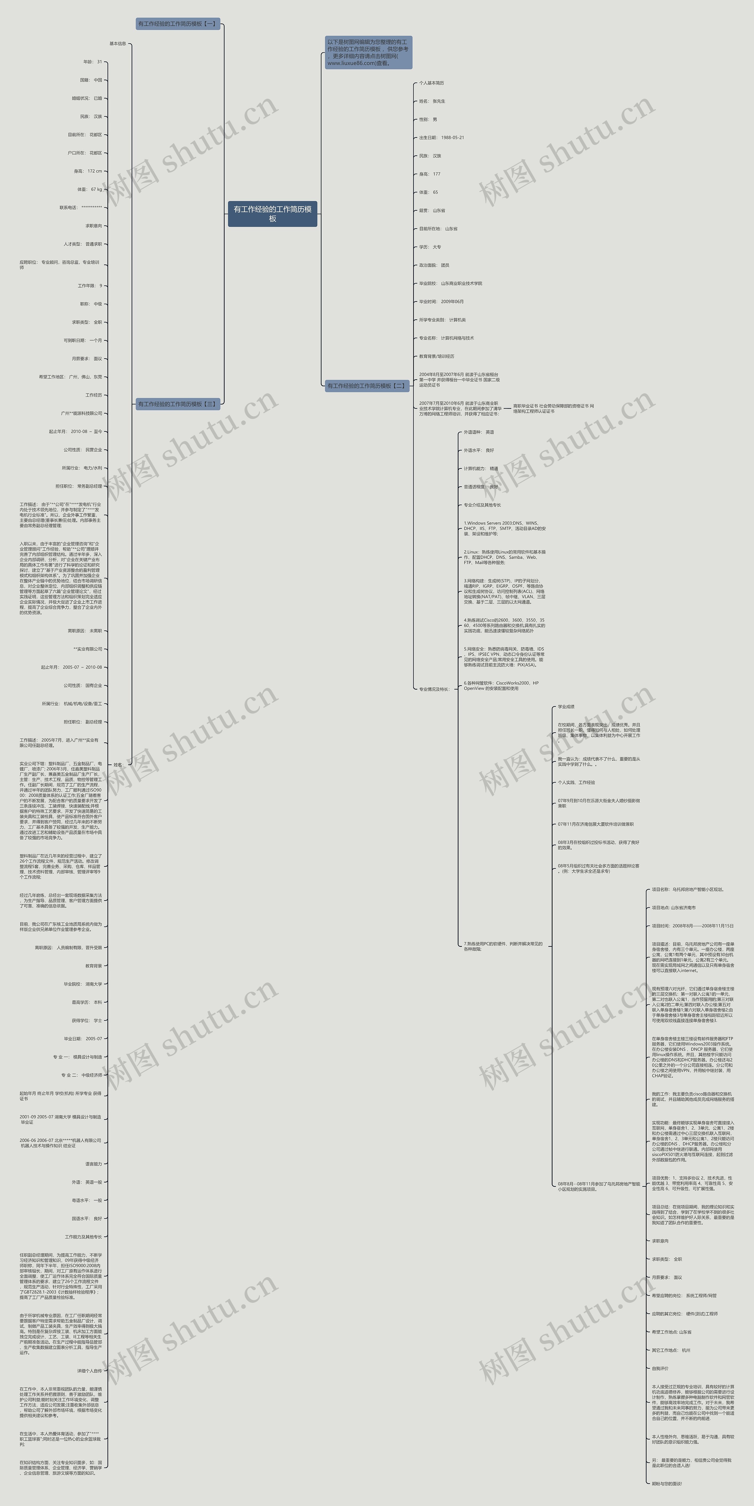 有工作经验的工作简历思维导图