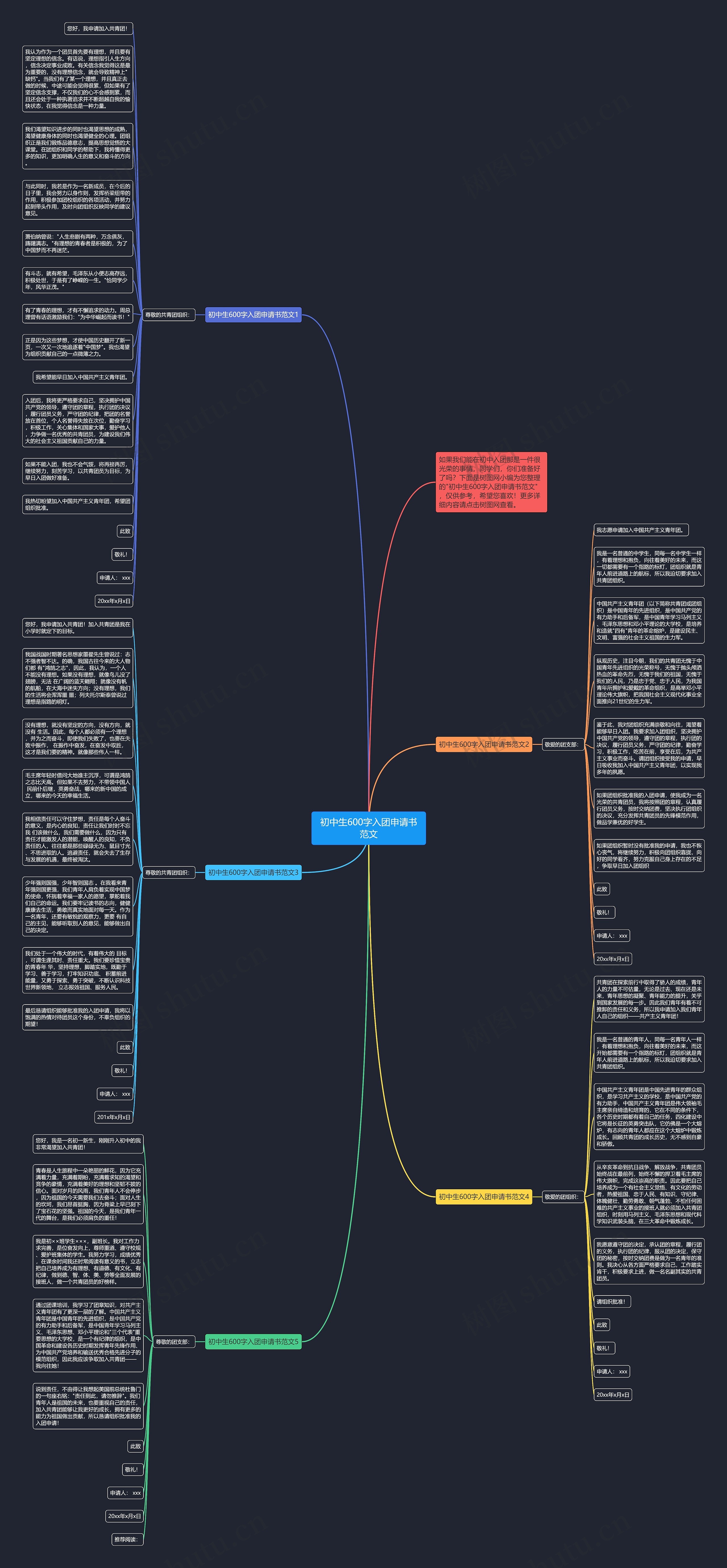 初中生600字入团申请书范文思维导图