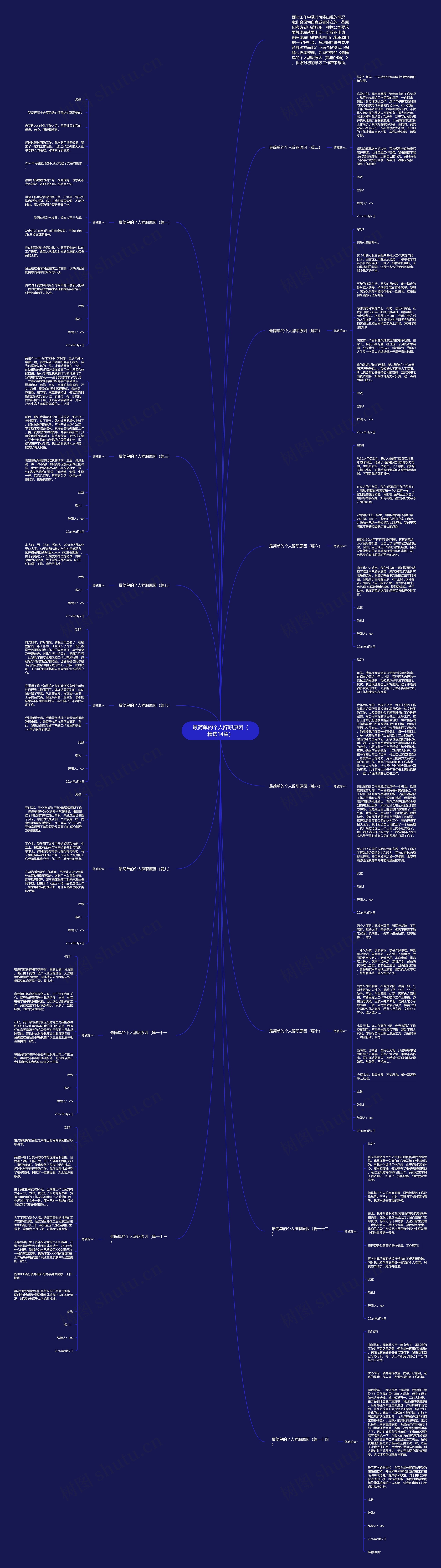 最简单的个人辞职原因（精选14篇）思维导图