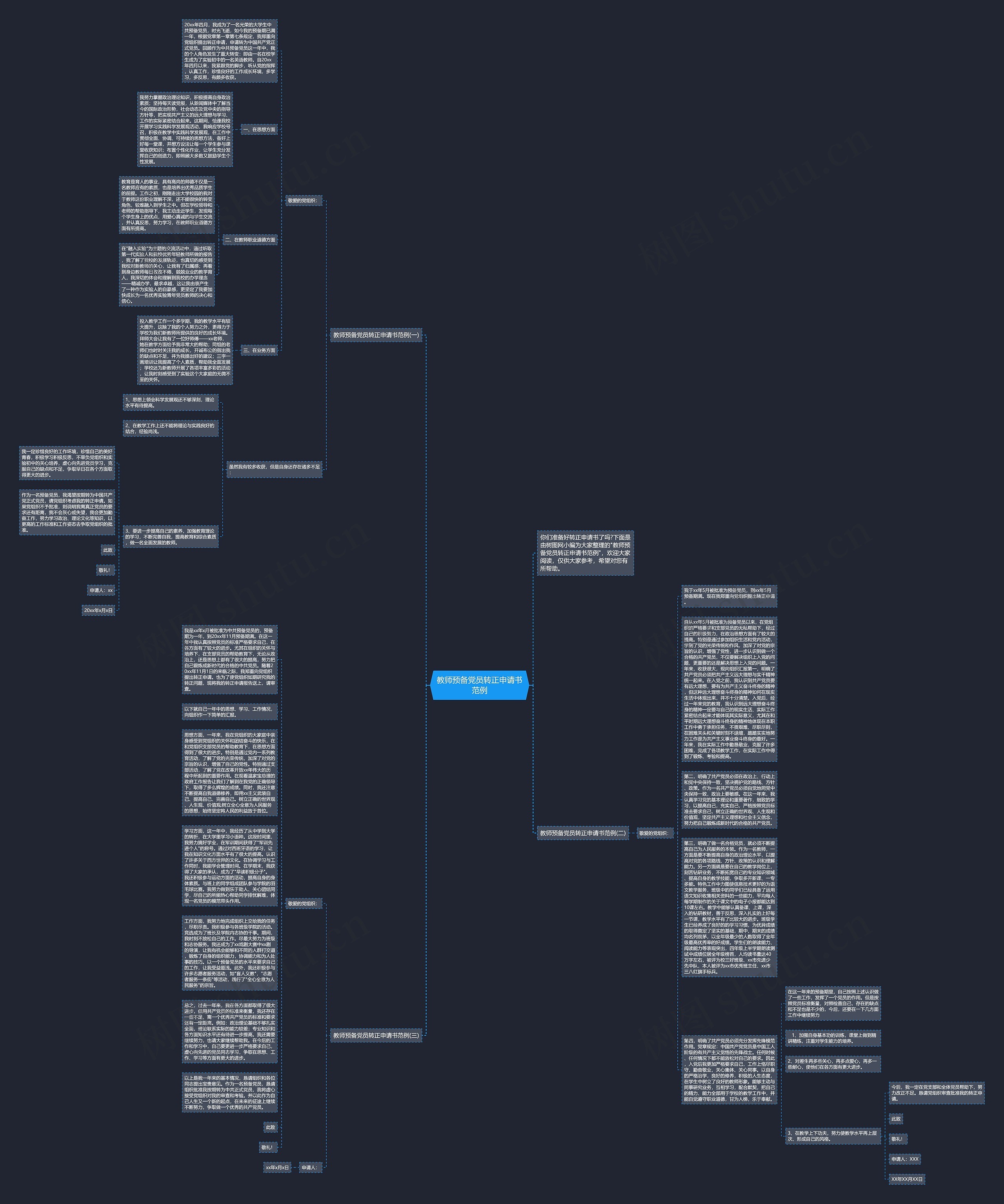 教师预备党员转正申请书范例思维导图