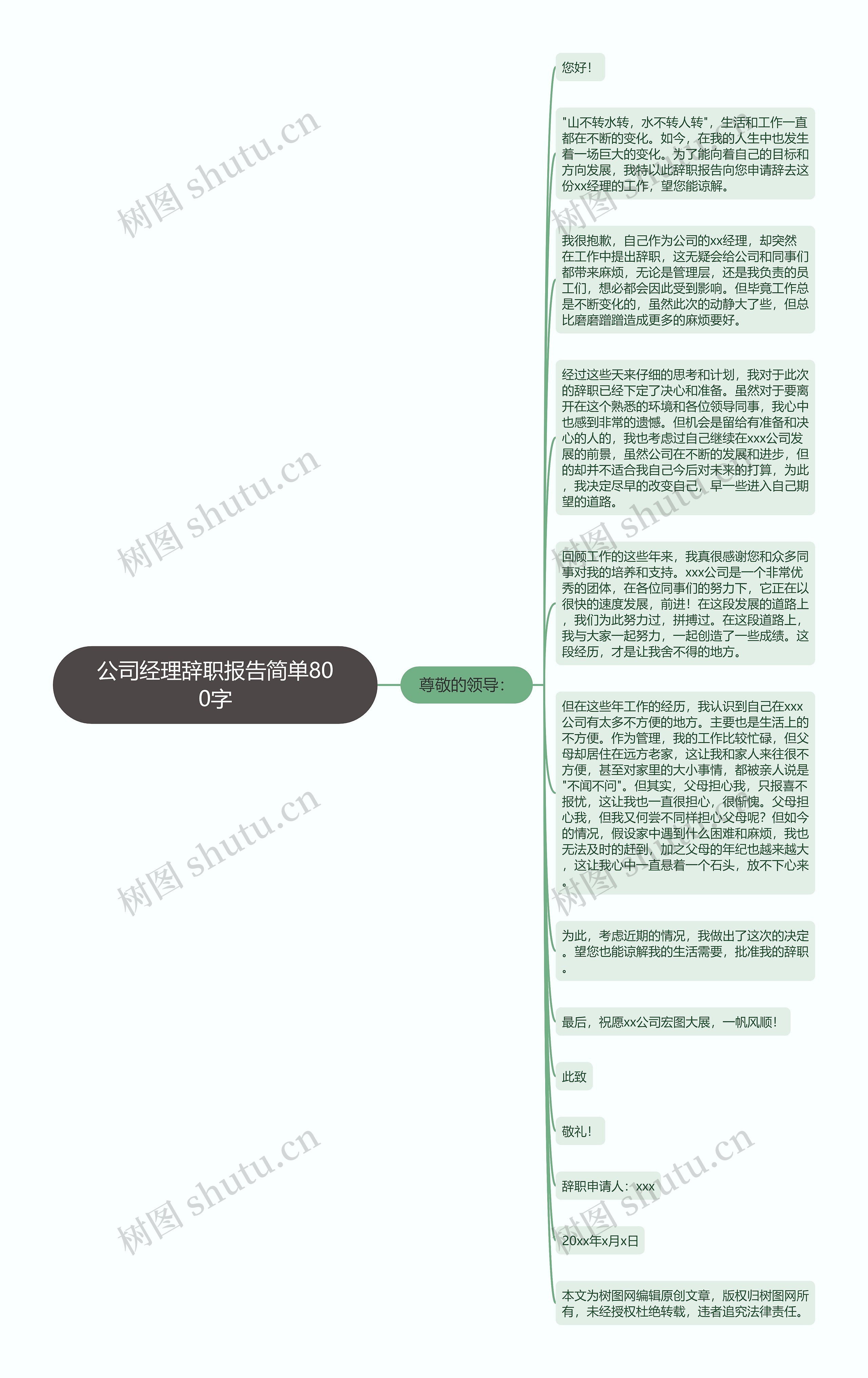 公司经理辞职报告简单800字思维导图