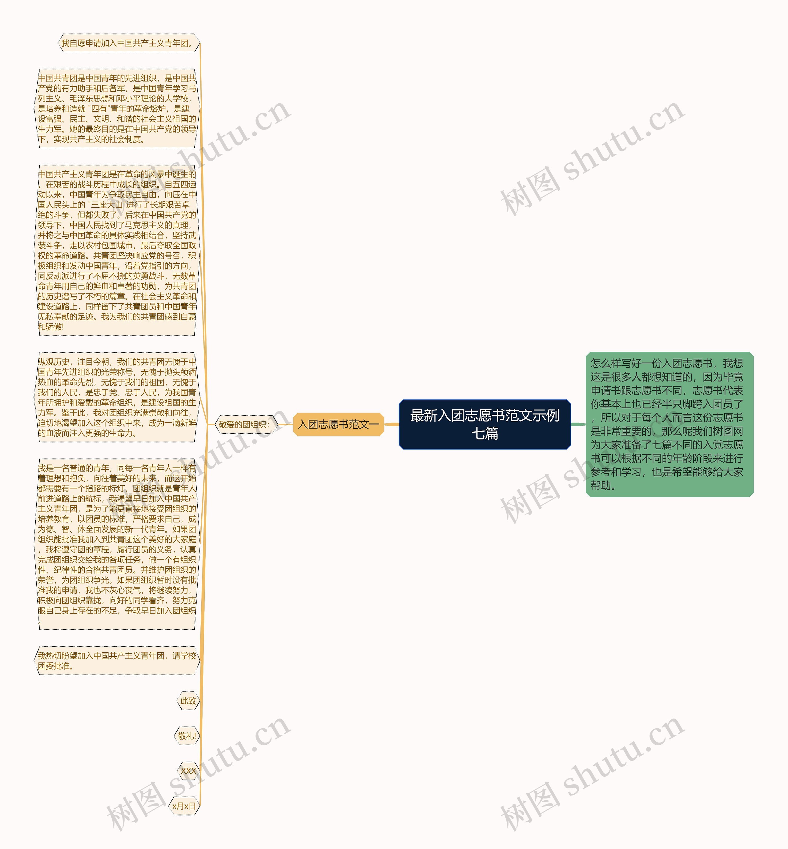 最新入团志愿书范文示例七篇思维导图