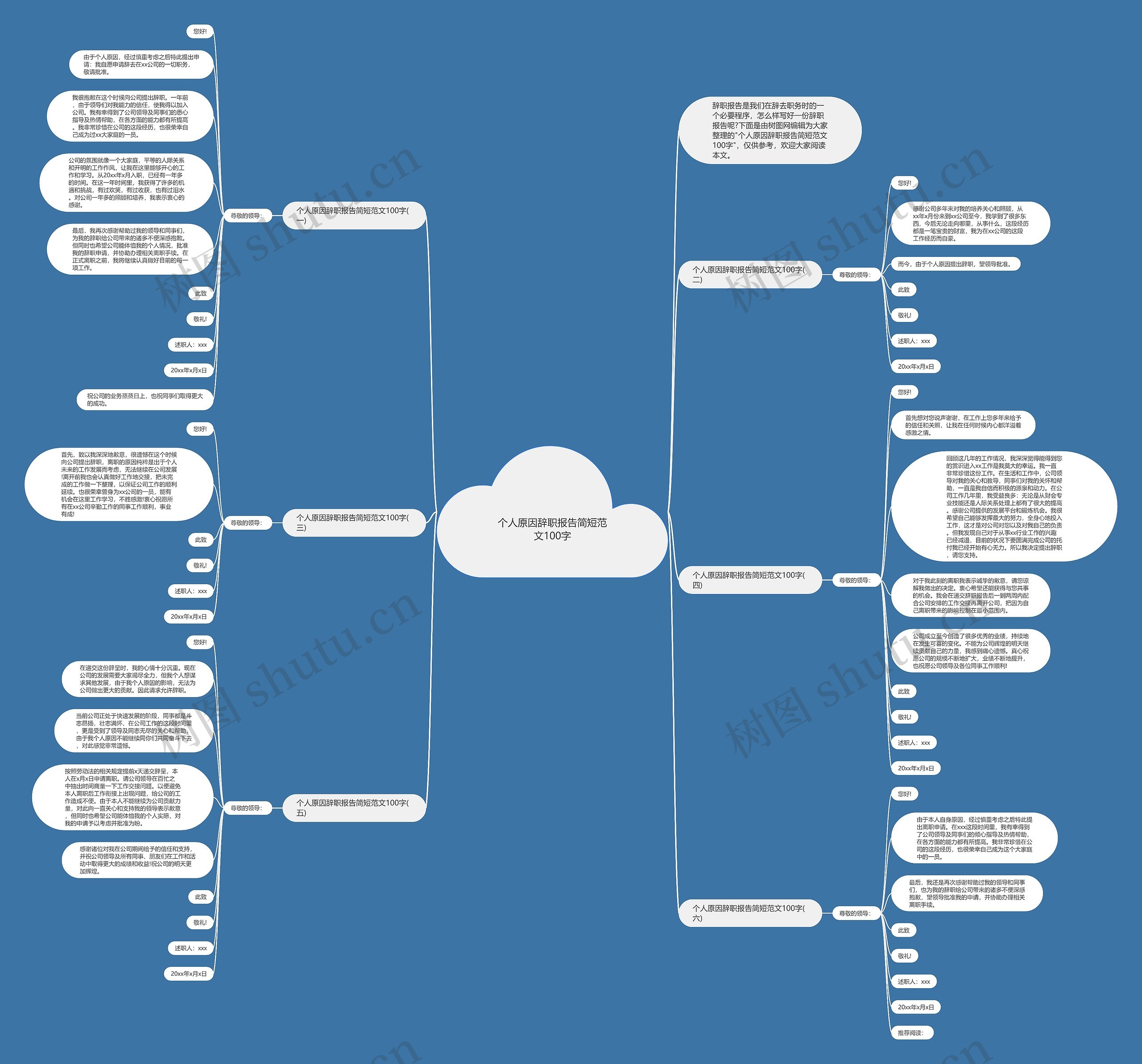 个人原因辞职报告简短范文100字思维导图