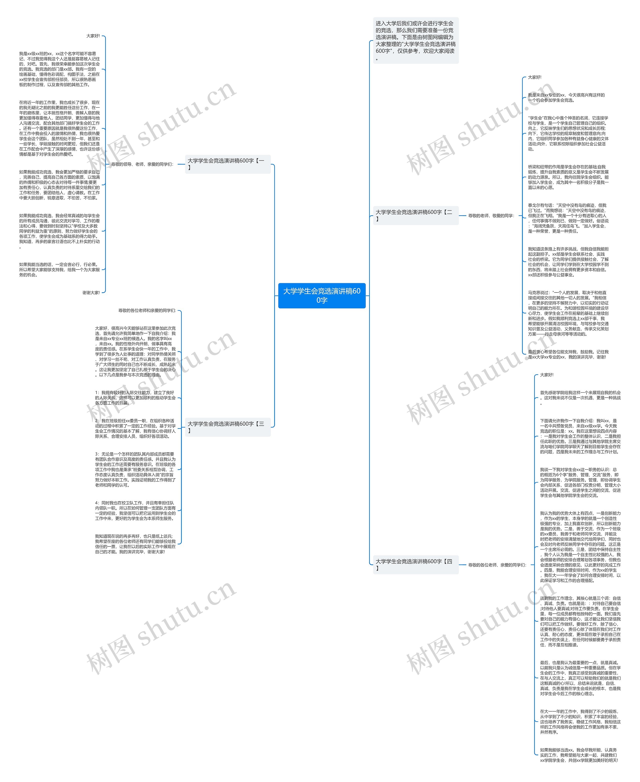 大学学生会竞选演讲稿600字思维导图