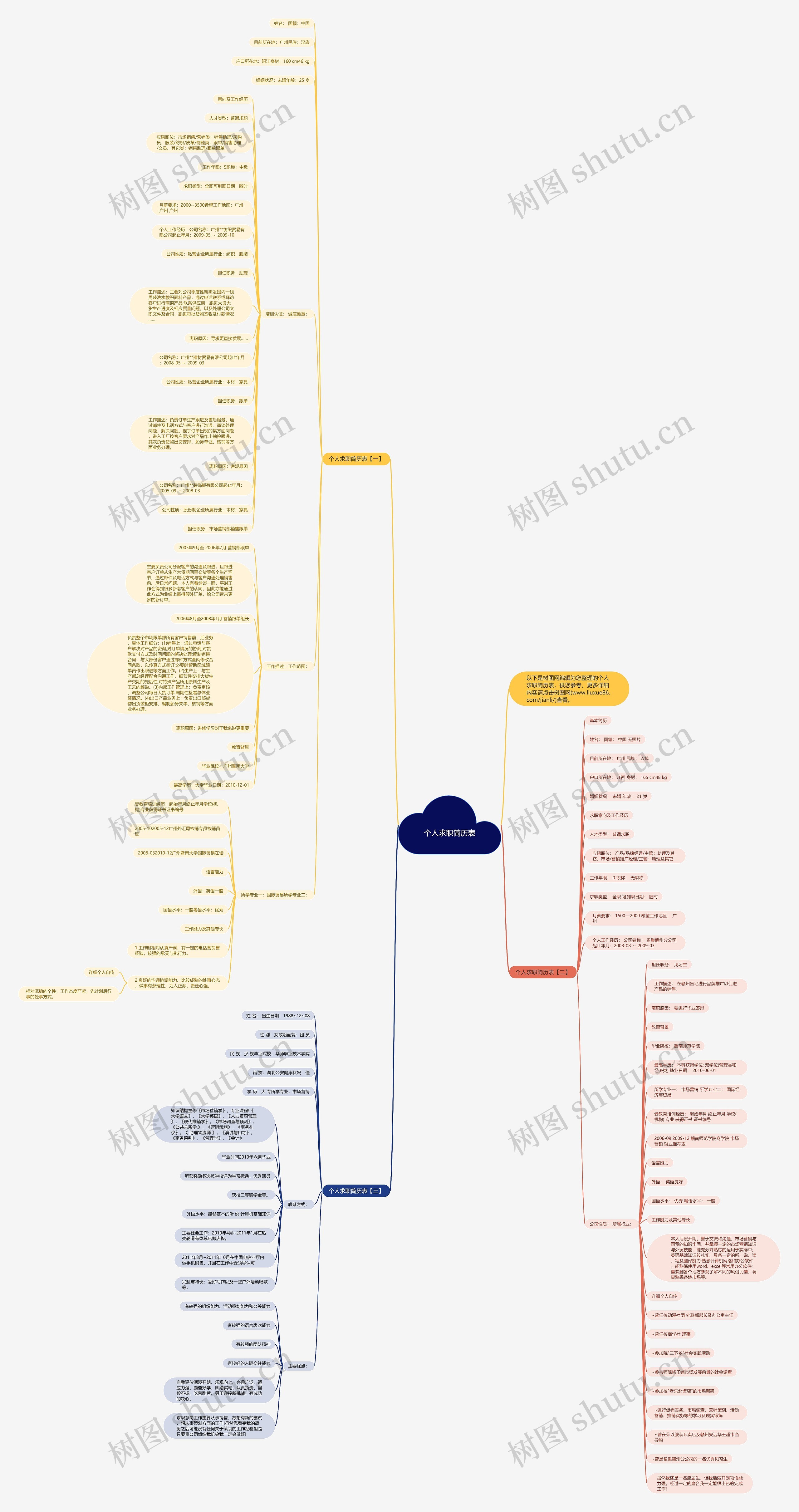 个人求职简历表思维导图