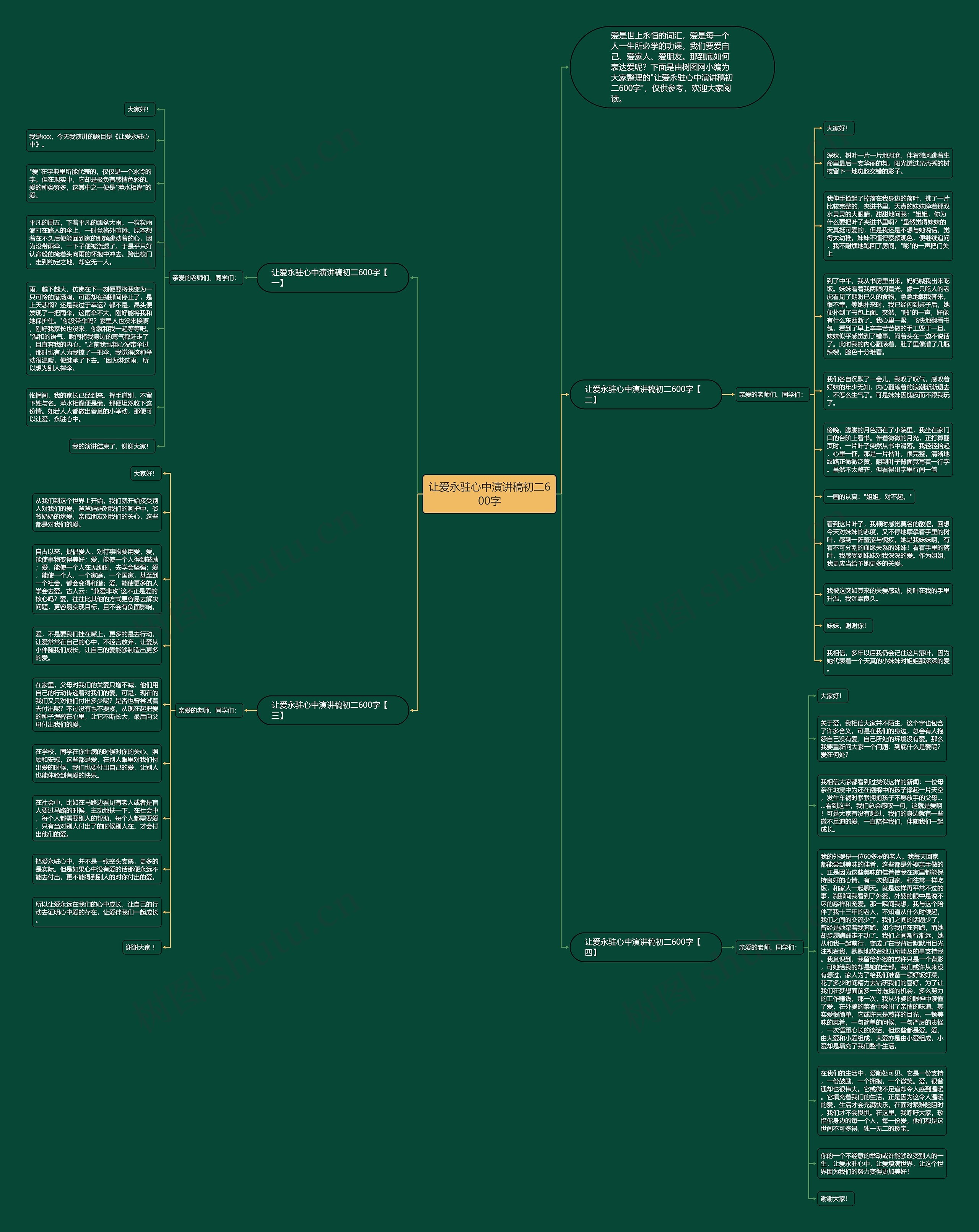 让爱永驻心中演讲稿初二600字思维导图
