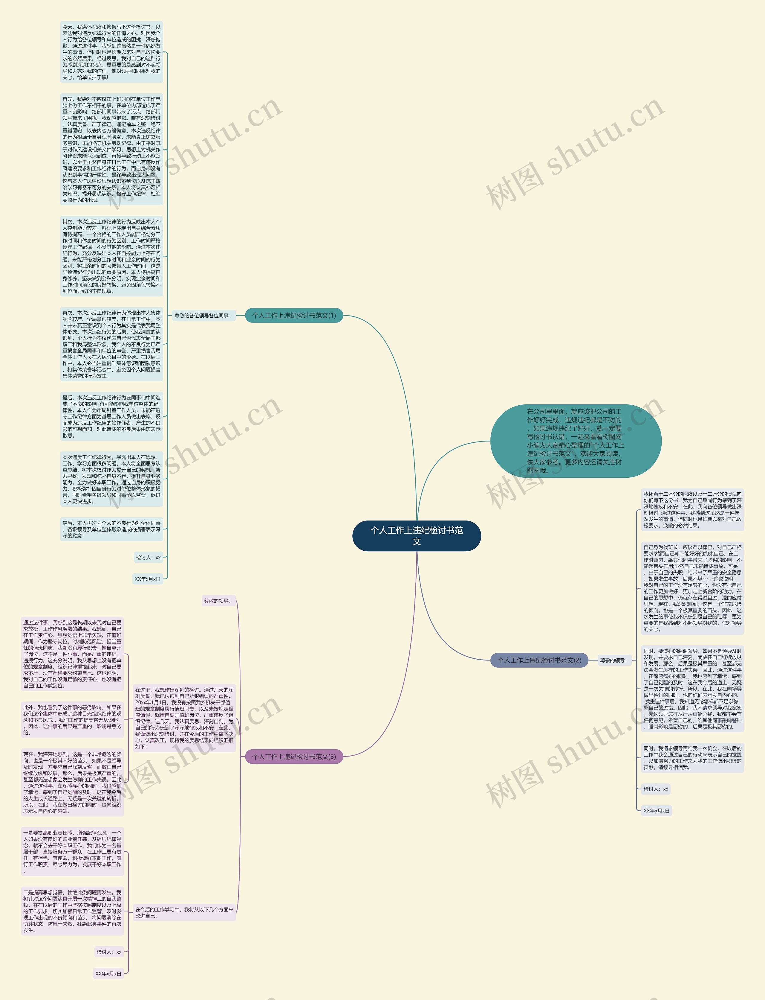 个人工作上违纪检讨书范文思维导图