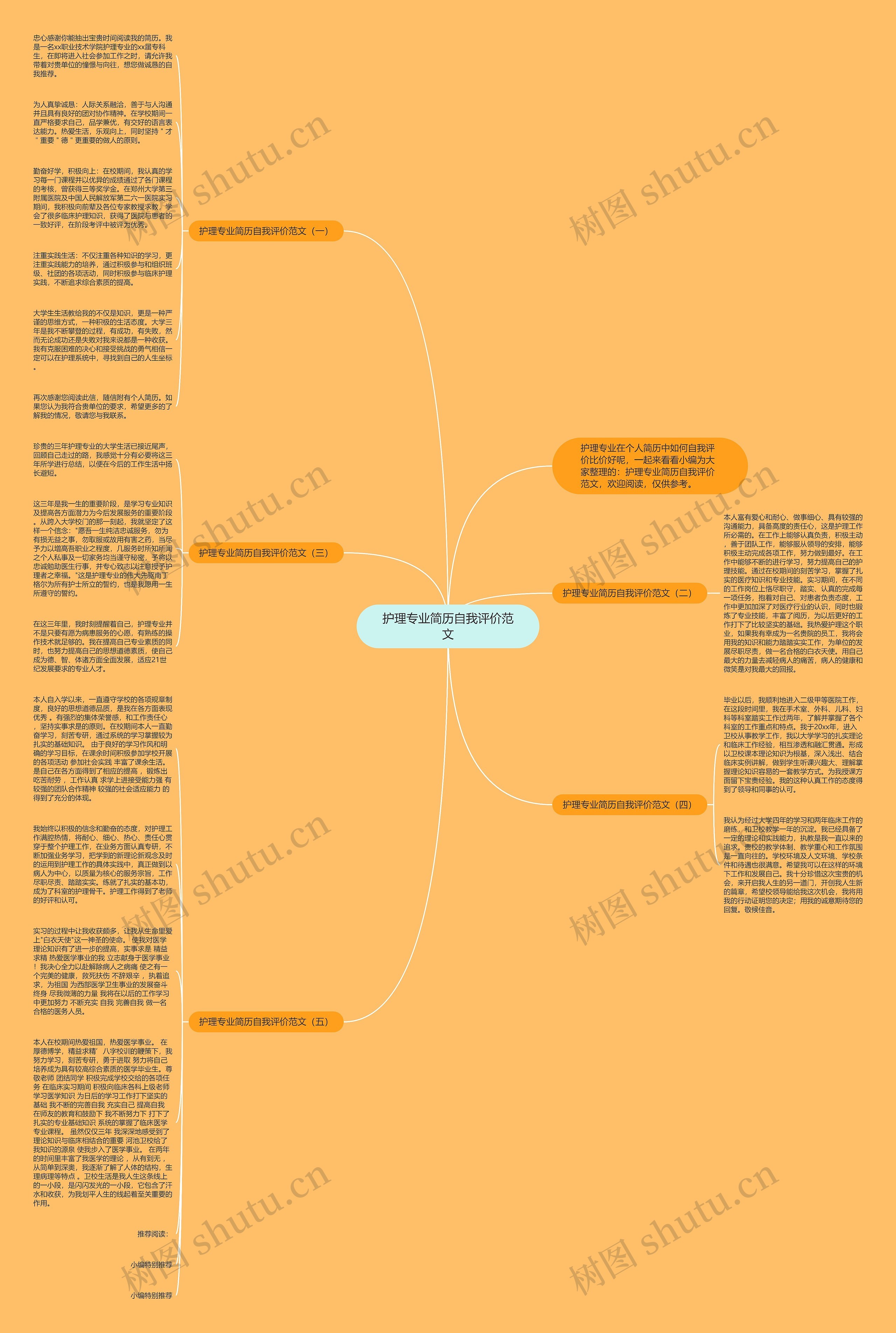护理专业简历自我评价范文思维导图