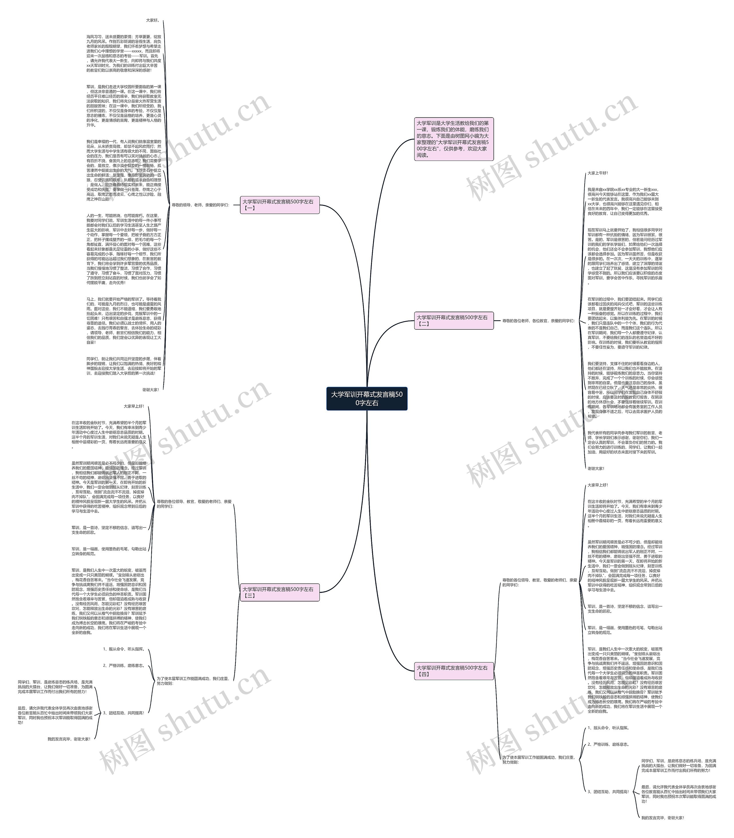 大学军训开幕式发言稿500字左右思维导图