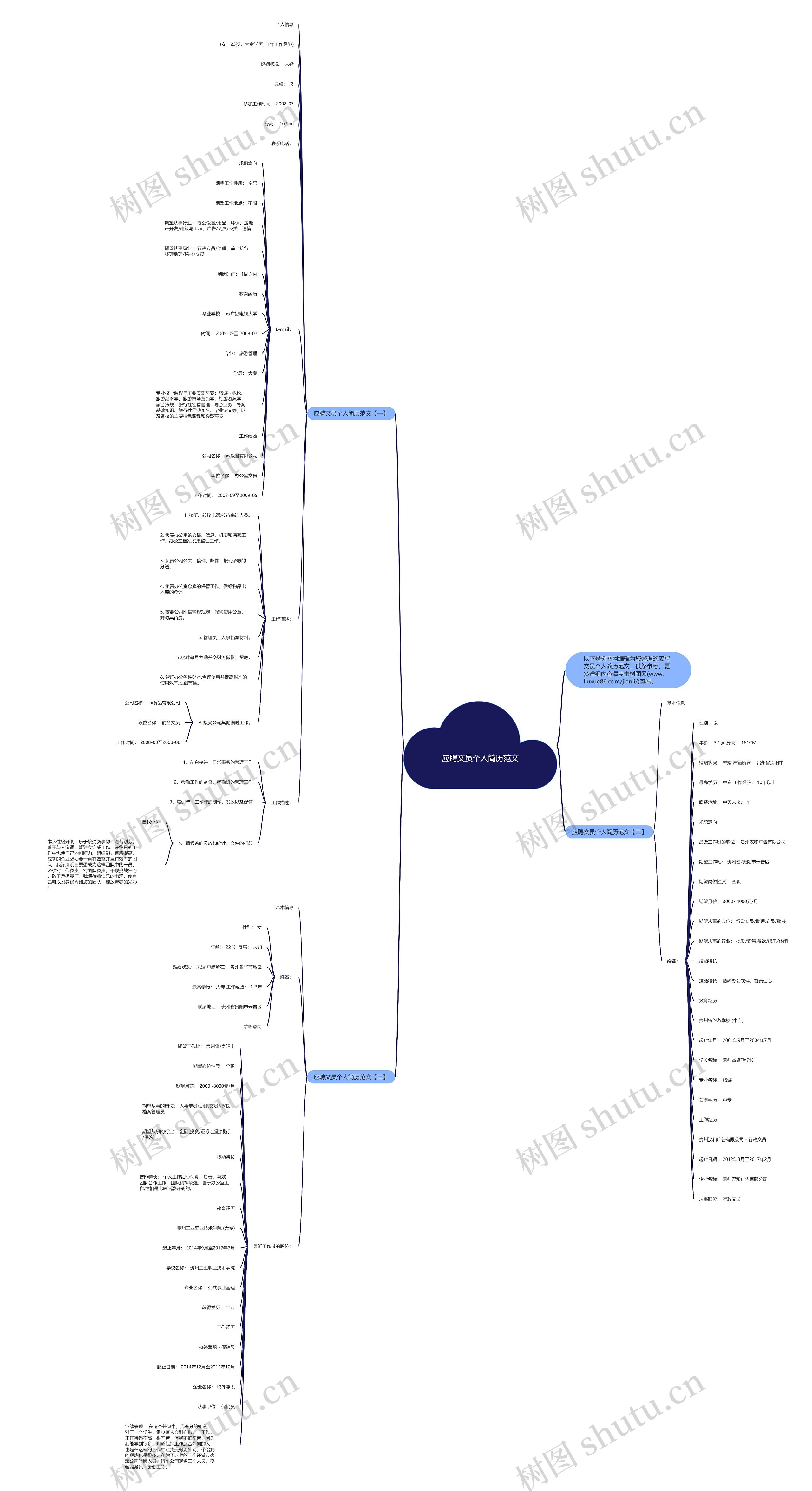 应聘文员个人简历范文思维导图