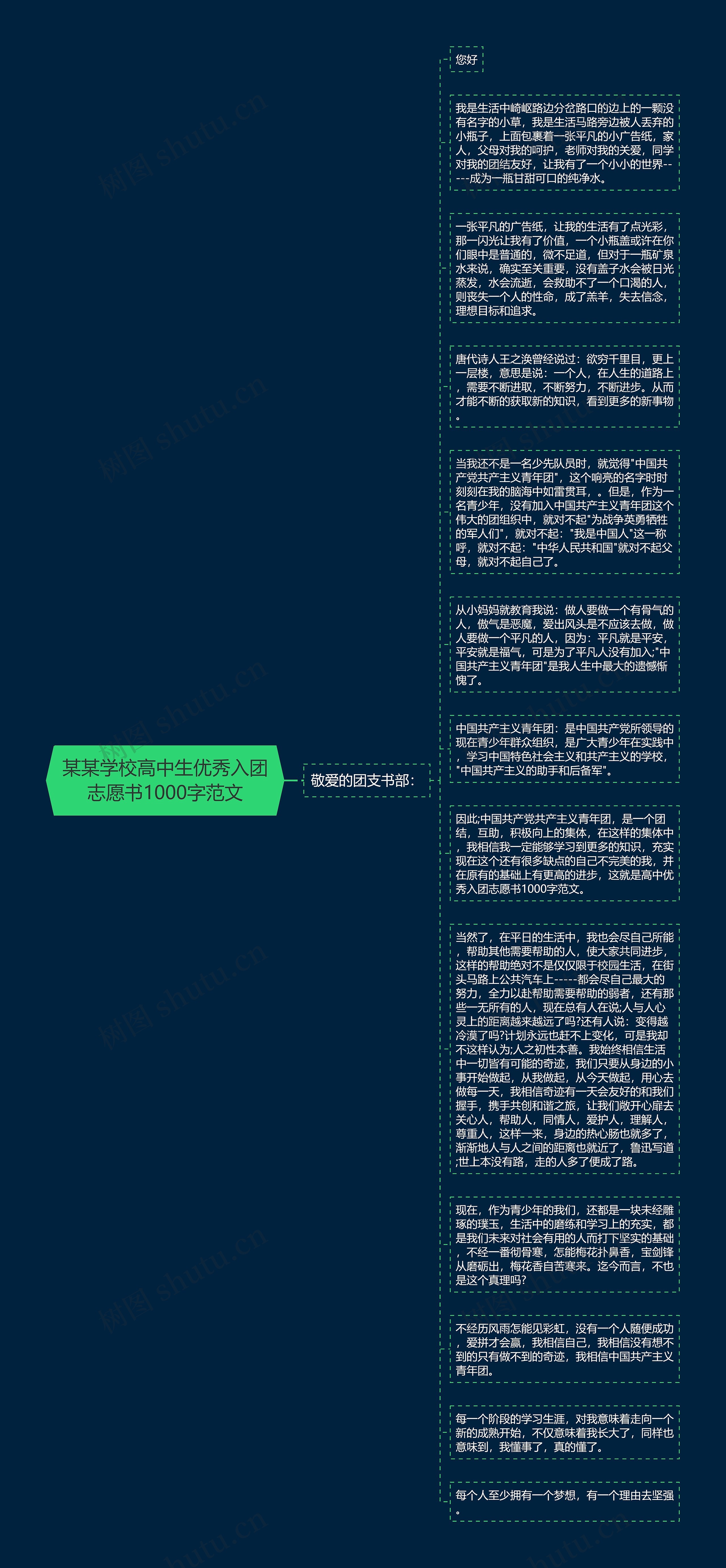 某某学校高中生优秀入团志愿书1000字范文思维导图