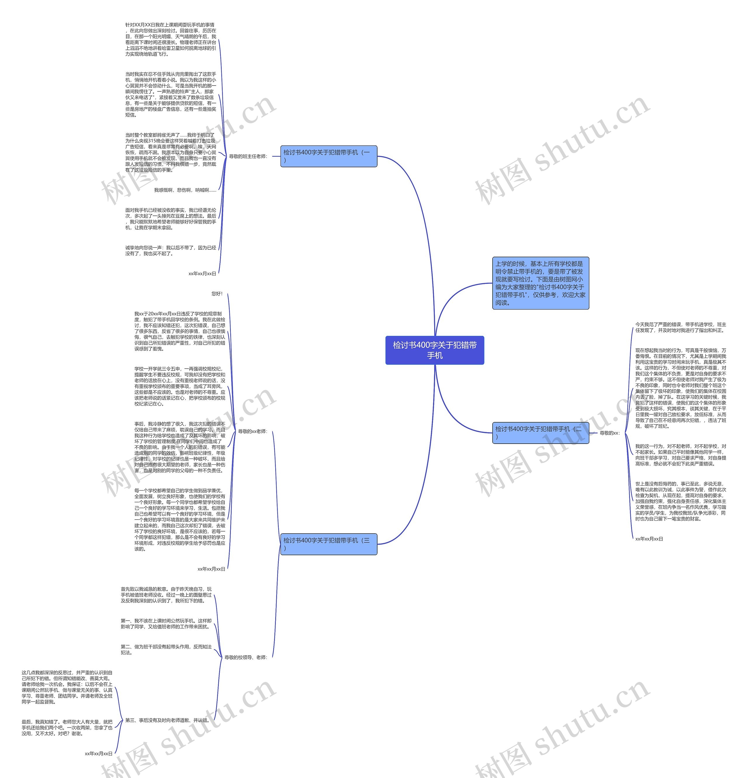 检讨书400字关于犯错带手机思维导图
