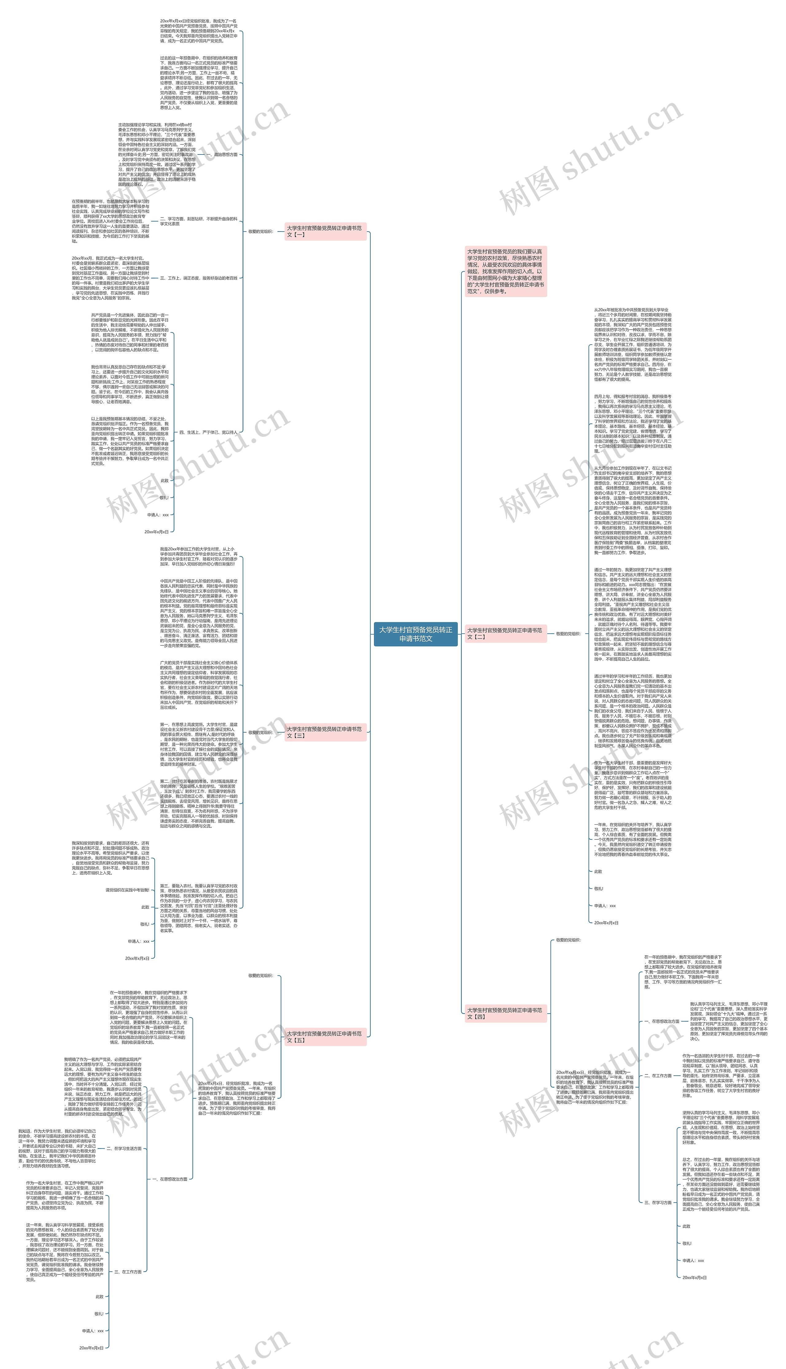 大学生村官预备党员转正申请书范文思维导图