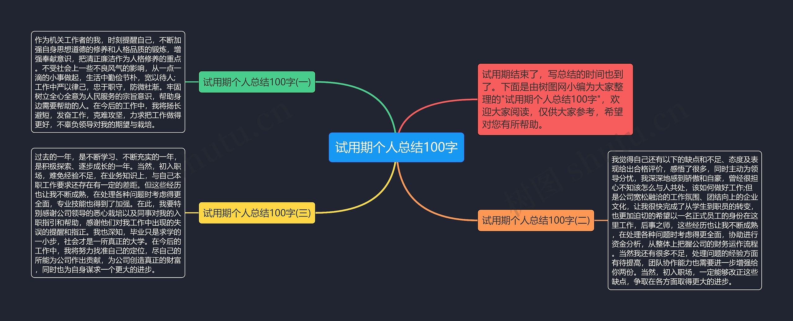 试用期个人总结100字思维导图