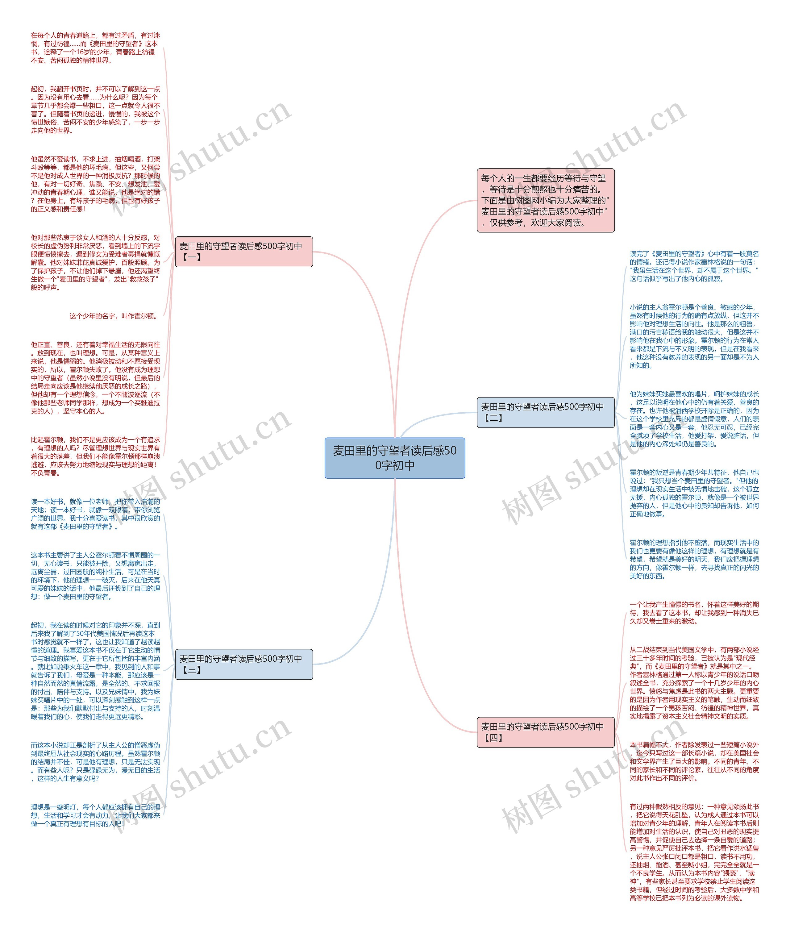 麦田里的守望者读后感500字初中思维导图