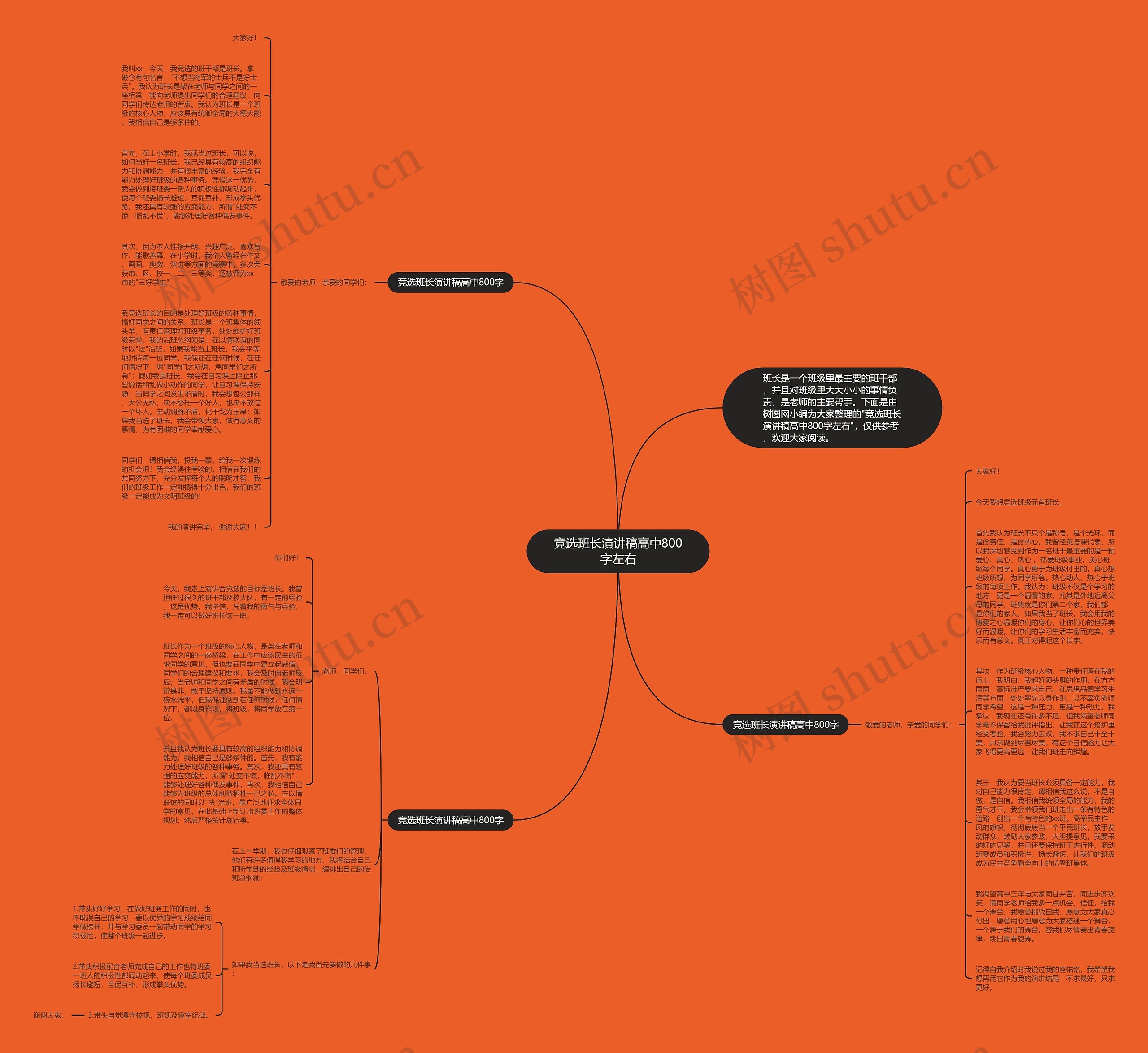 竞选班长演讲稿高中800字左右思维导图