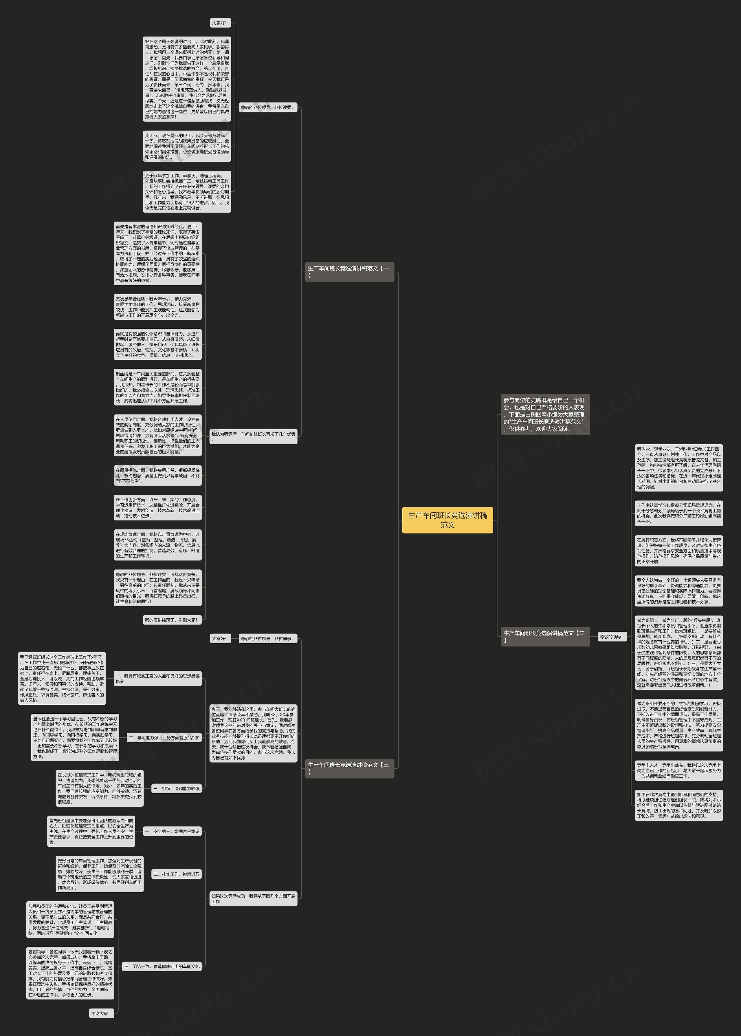 生产车间班长竞选演讲稿范文思维导图