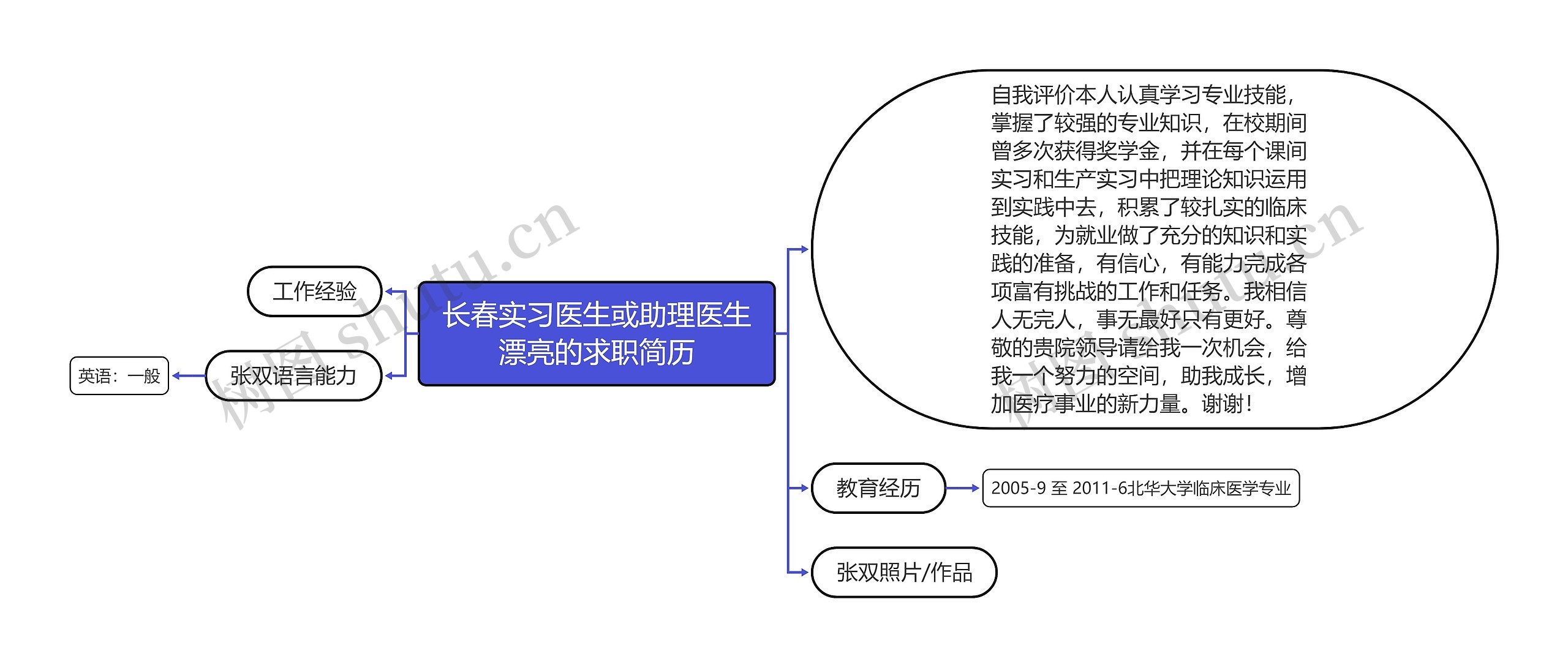 长春实习医生或助理医生漂亮的求职简历思维导图