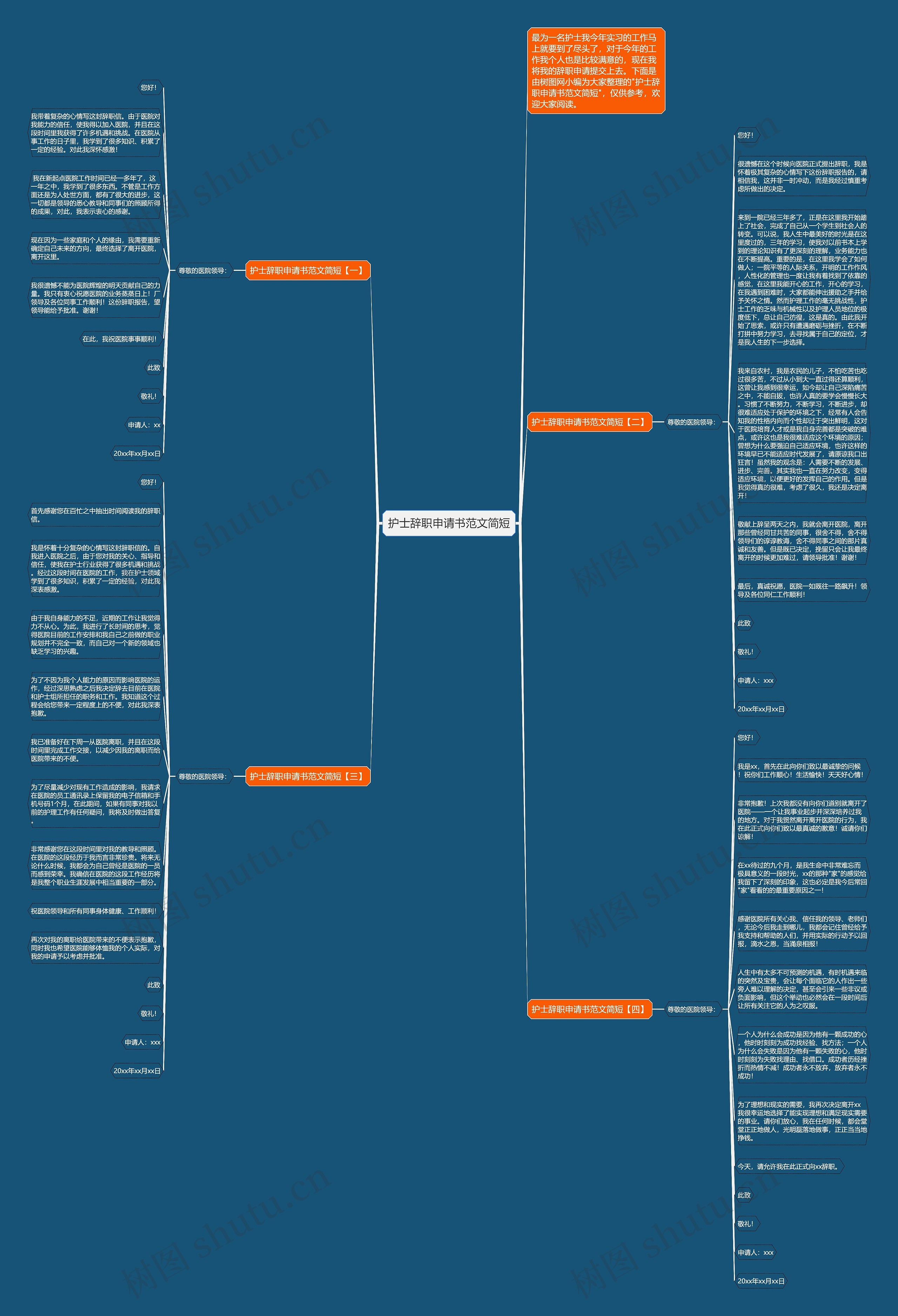 护士辞职申请书范文简短思维导图