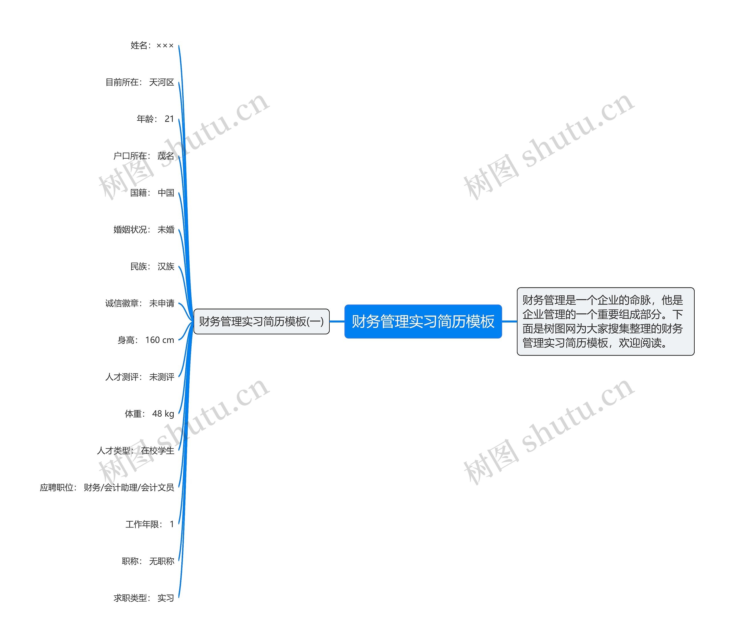 财务管理实习简历思维导图