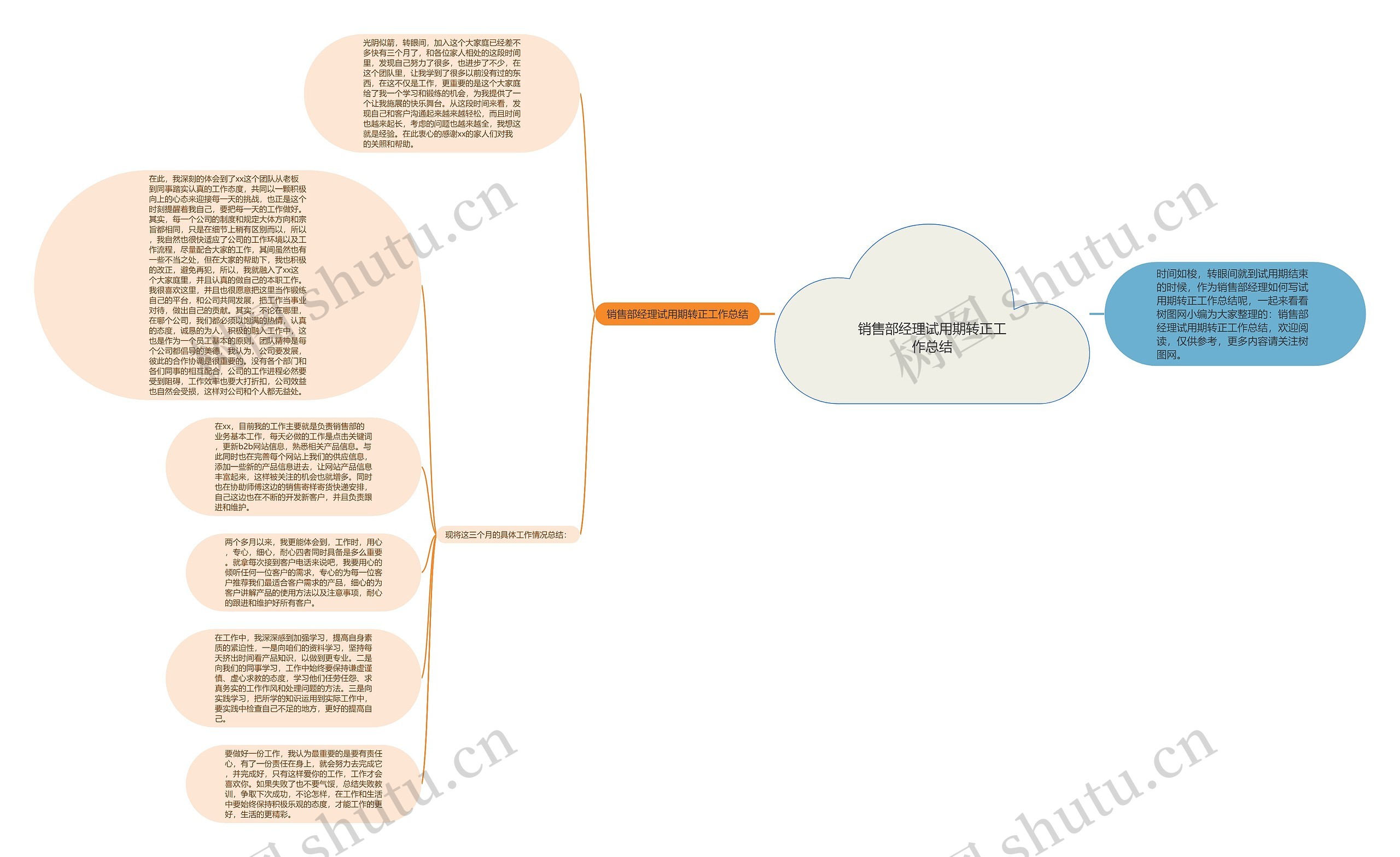 销售部经理试用期转正工作总结思维导图