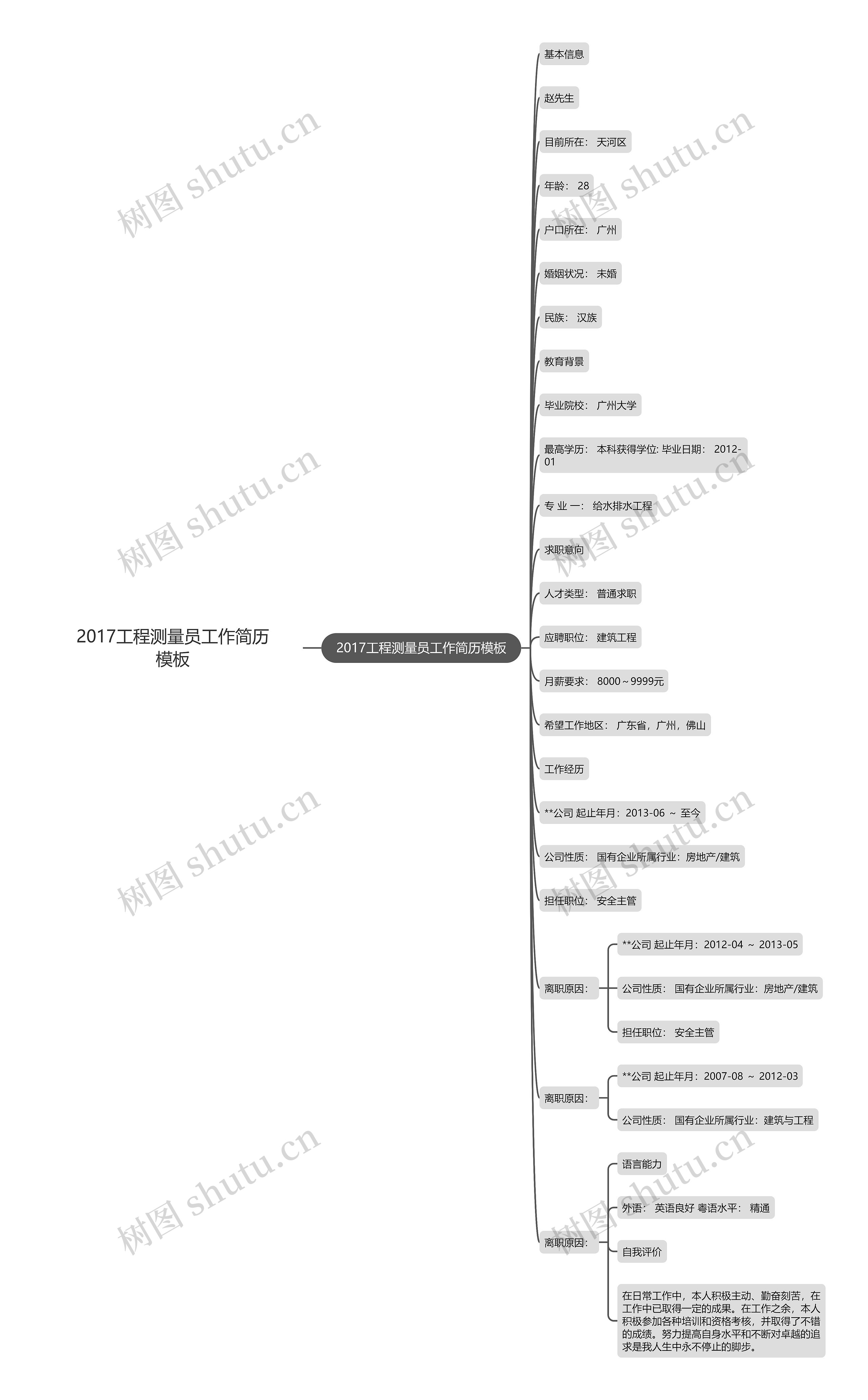 2017工程测量员工作简历思维导图