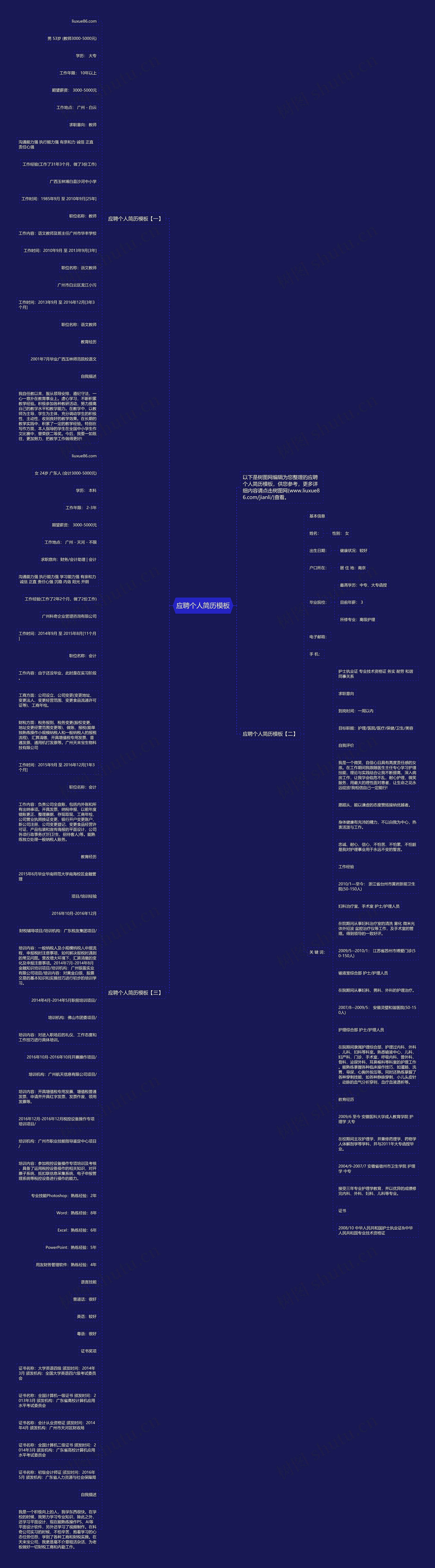 应聘个人简历思维导图