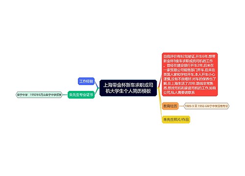 上海带金杯新车求职或司机大学生个人简历模板