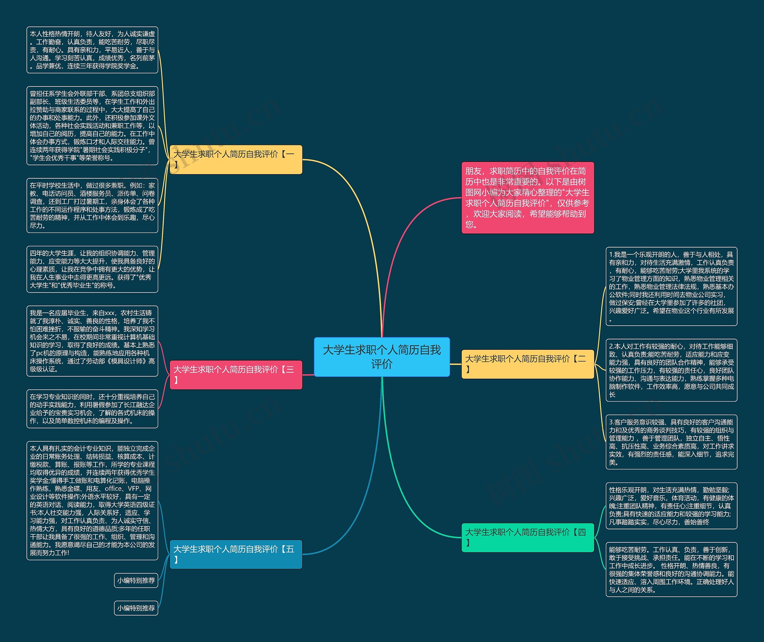 大学生求职个人简历自我评价思维导图
