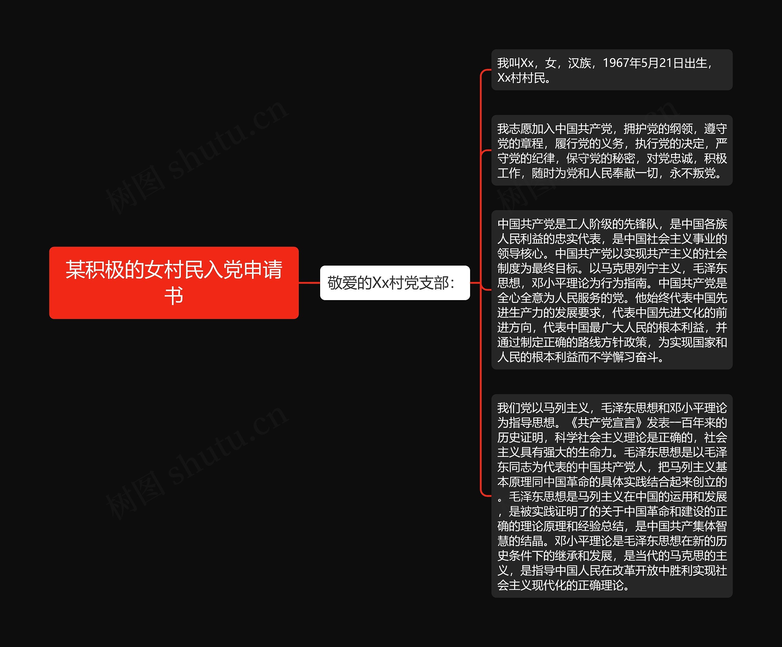 某积极的女村民入党申请书思维导图