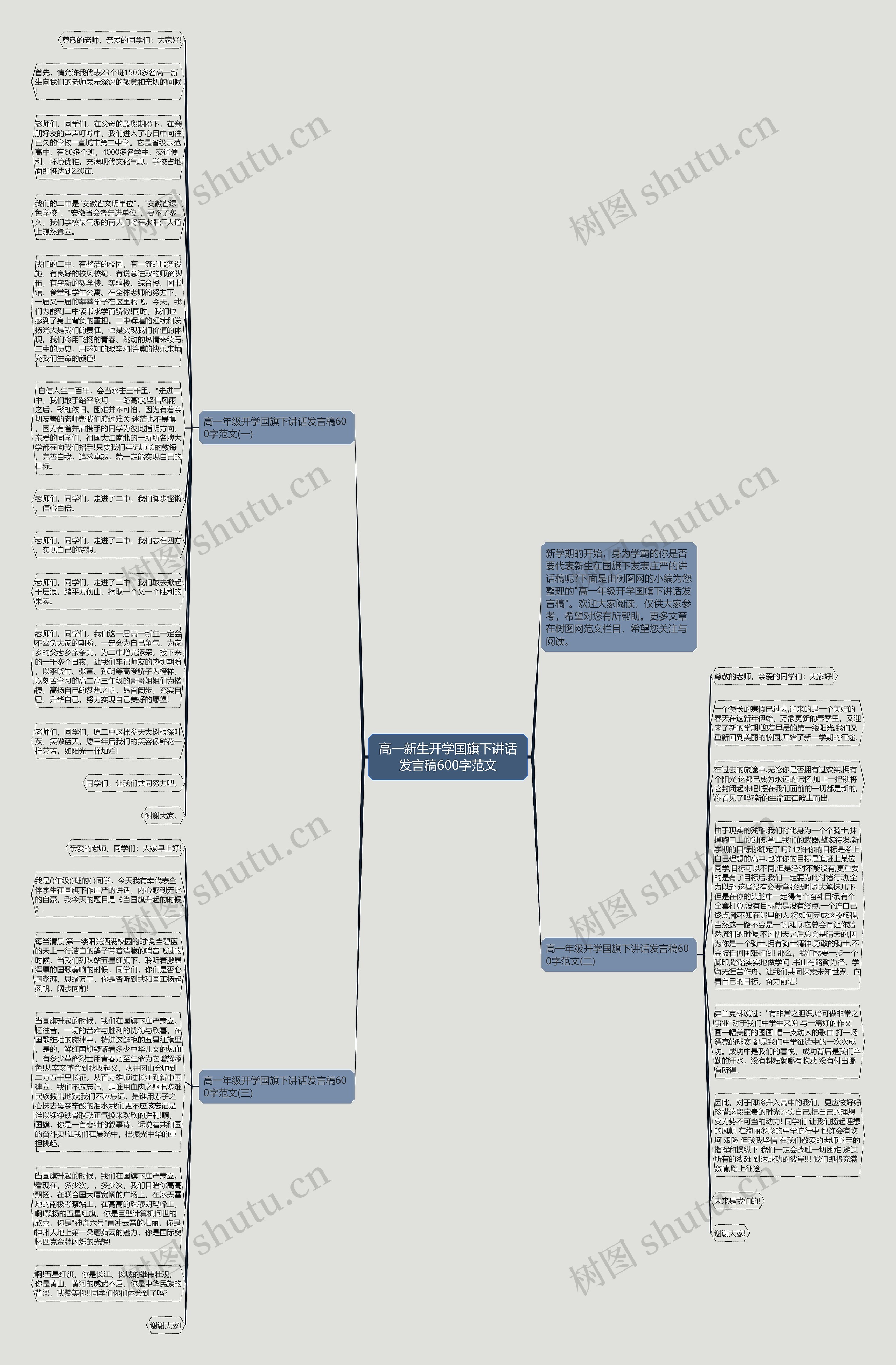 高一新生开学国旗下讲话发言稿600字范文思维导图