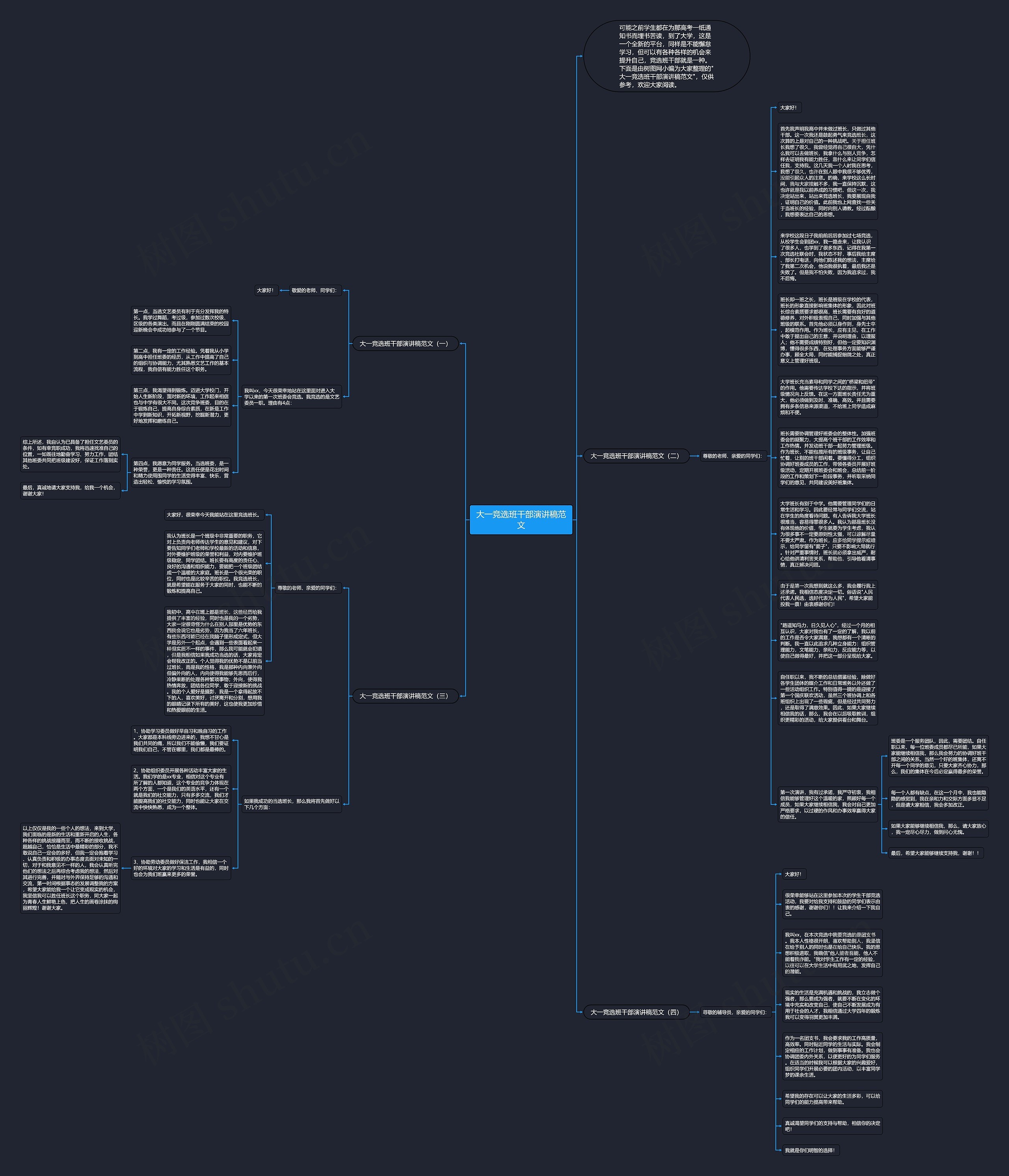 大一竞选班干部演讲稿范文思维导图