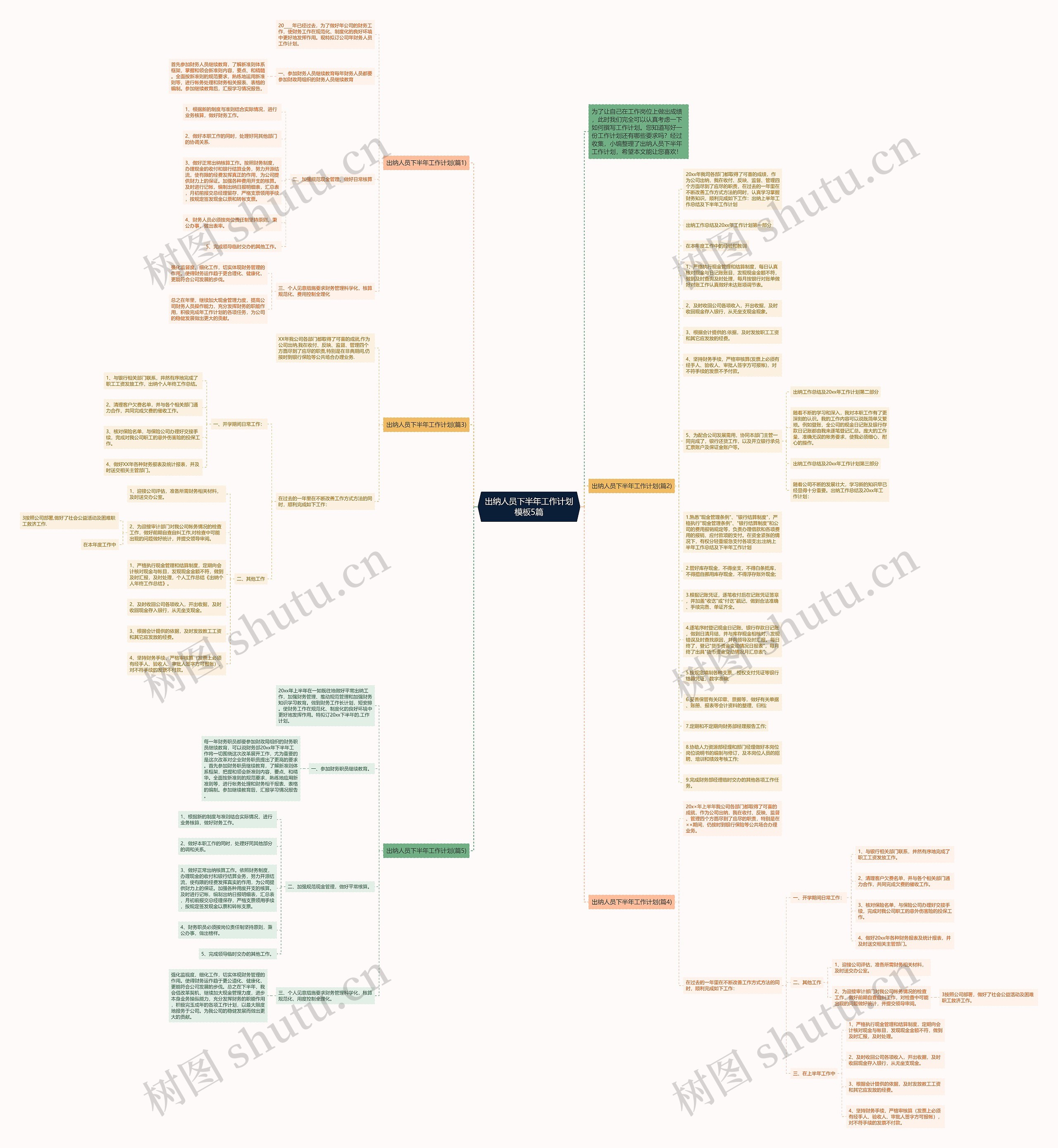 出纳人员下半年工作计划5篇思维导图
