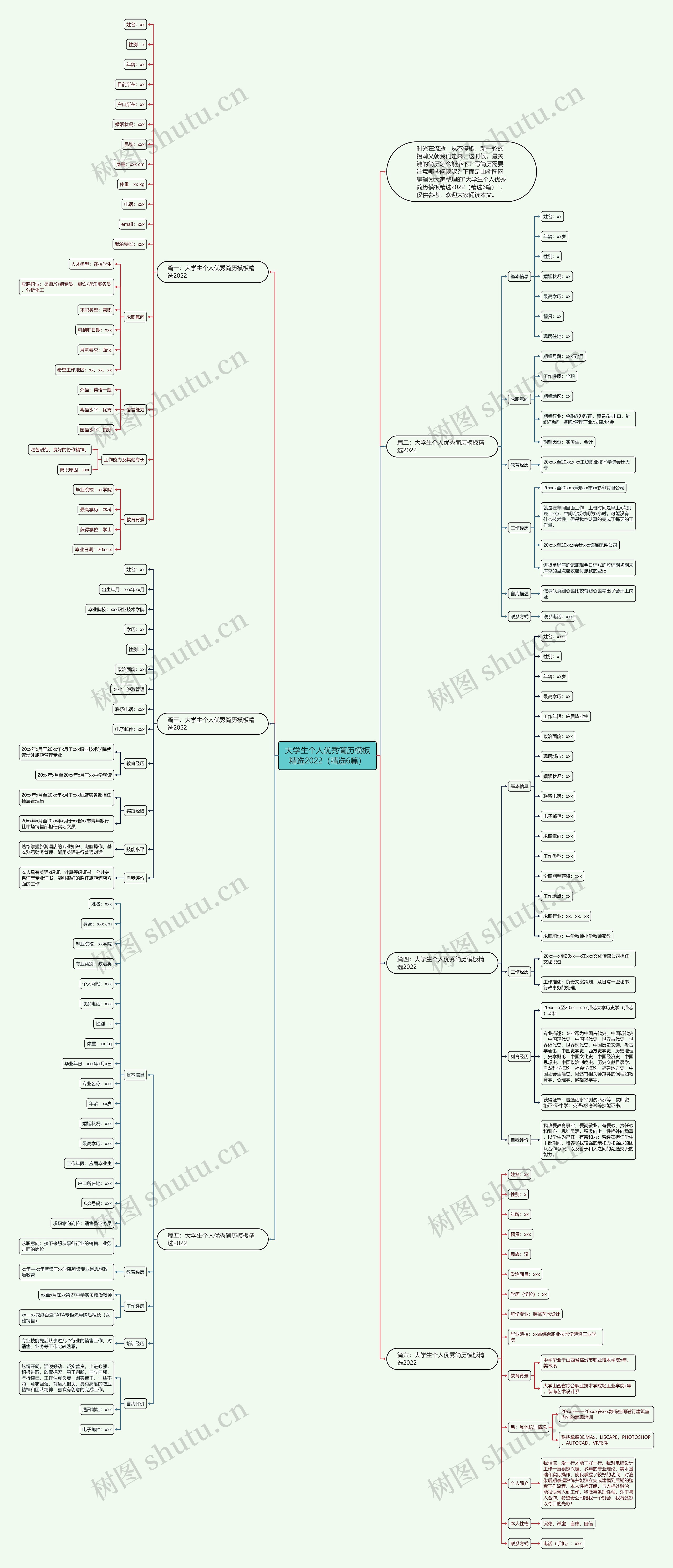 大学生个人优秀简历精选2022（精选6篇）思维导图