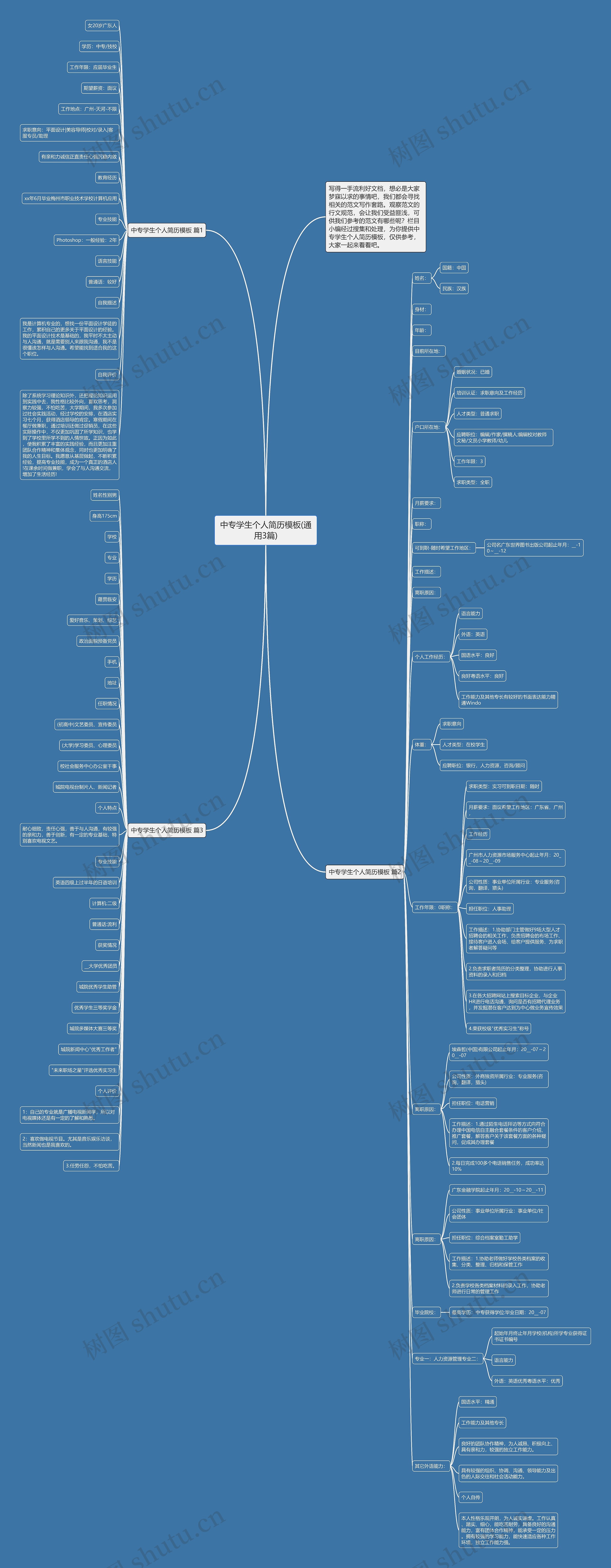 中专学生个人简历(通用3篇)思维导图