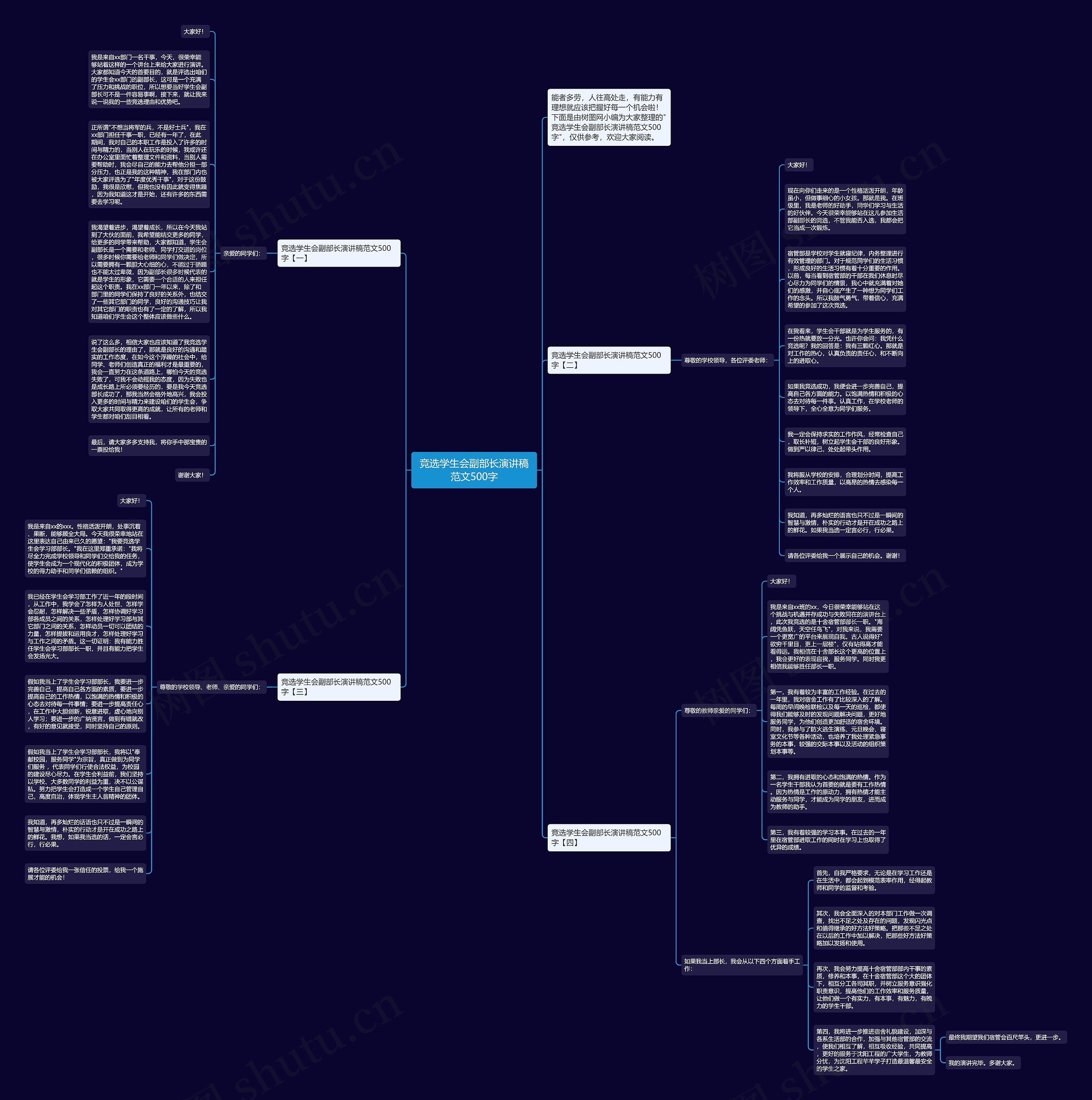 竞选学生会副部长演讲稿范文500字思维导图