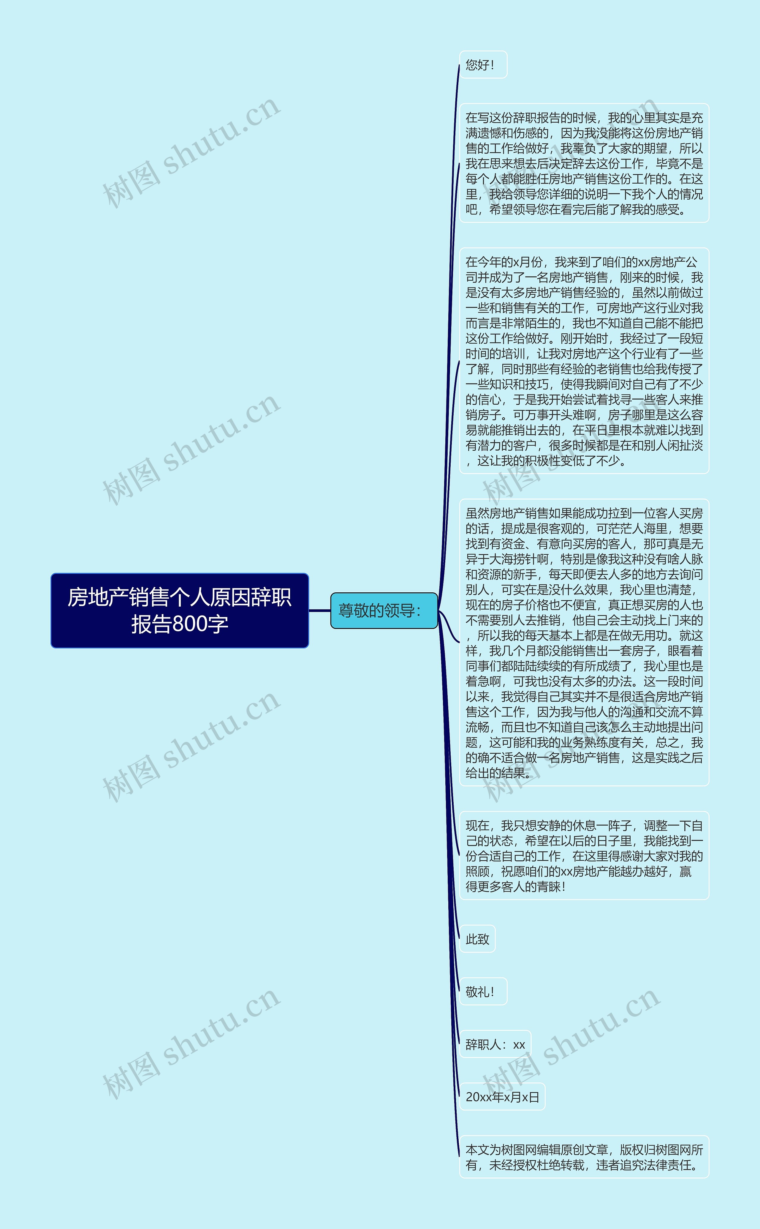 房地产销售个人原因辞职报告800字思维导图