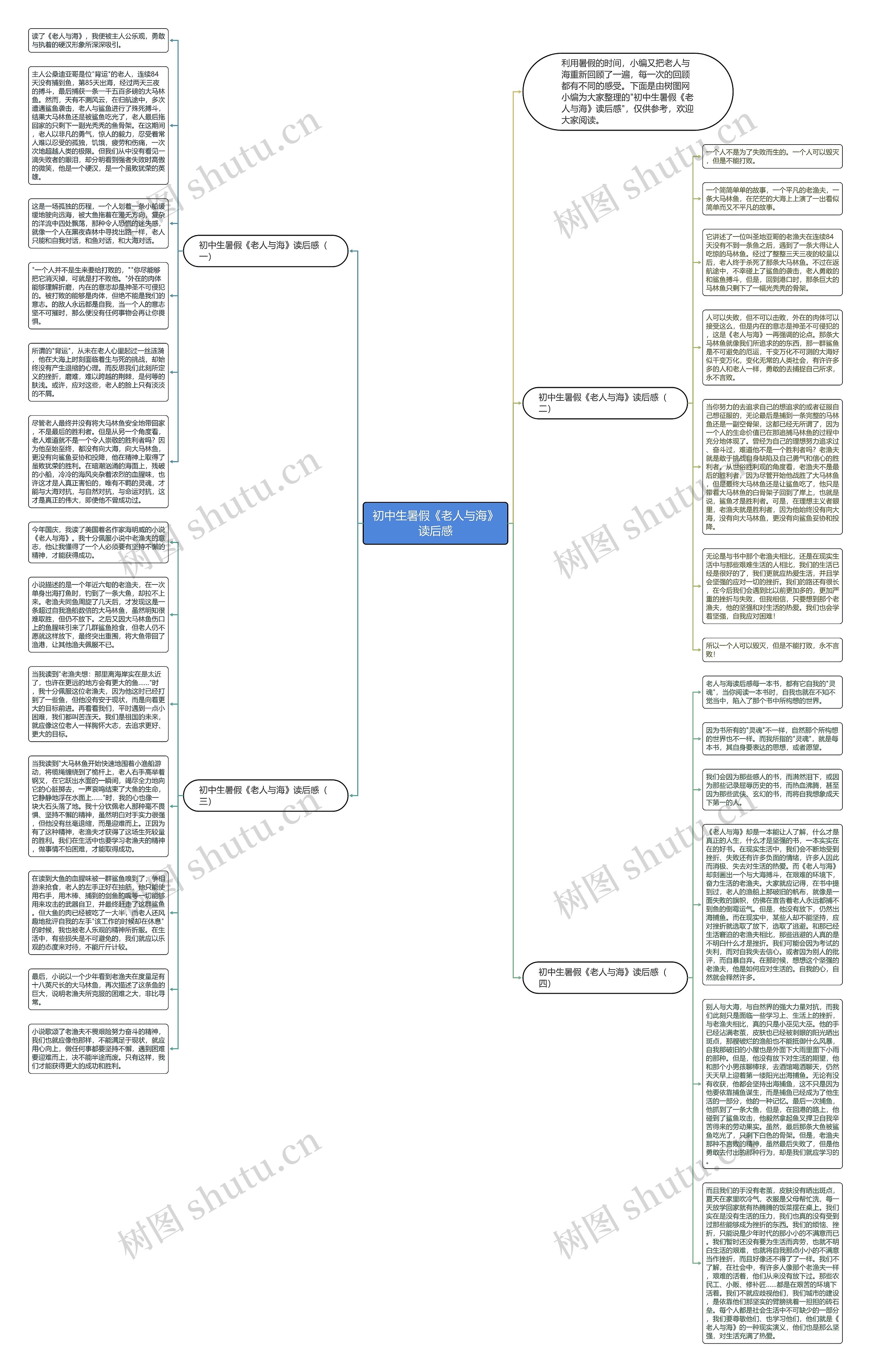 初中生暑假《老人与海》读后感思维导图