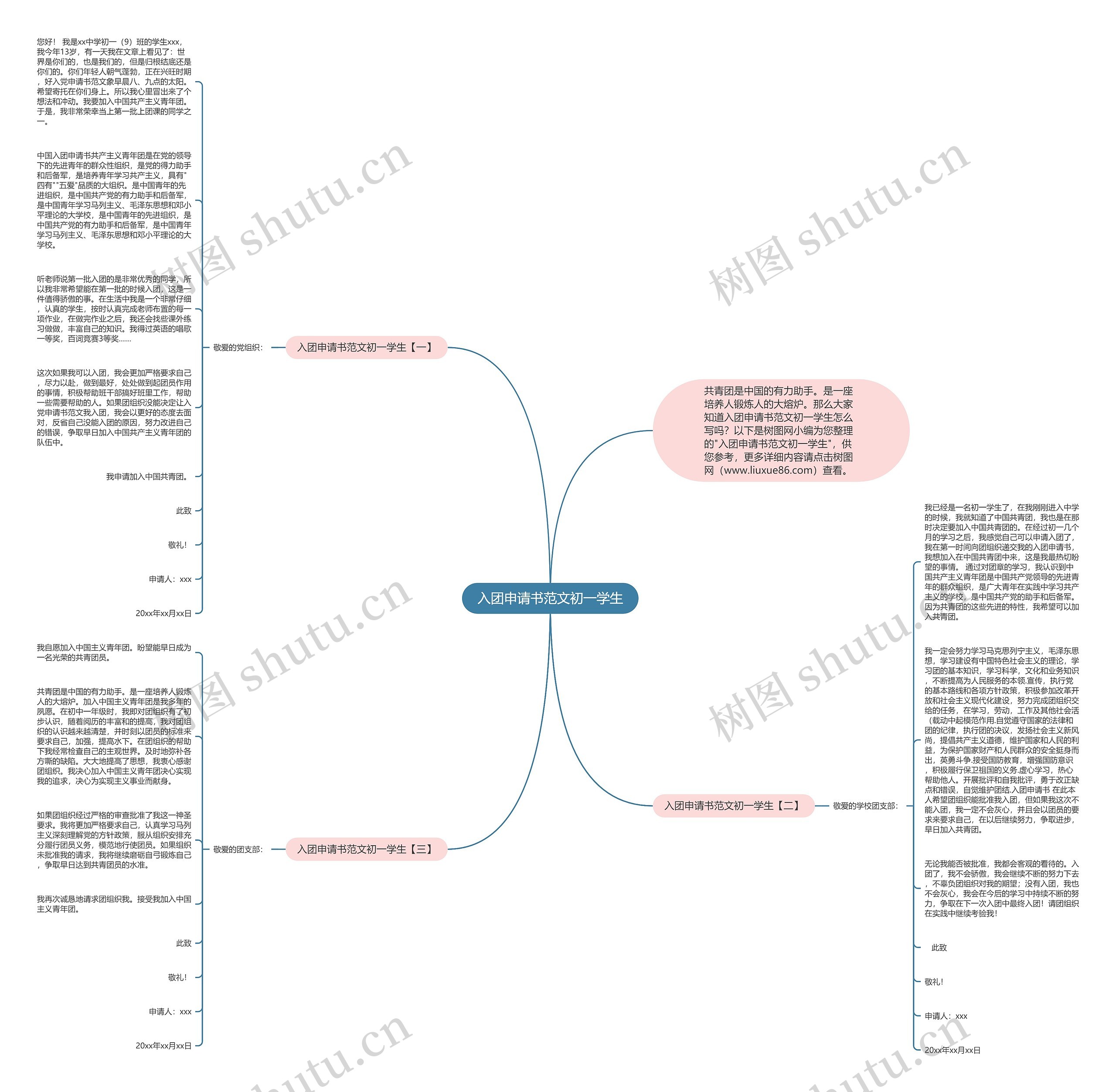 入团申请书范文初一学生思维导图