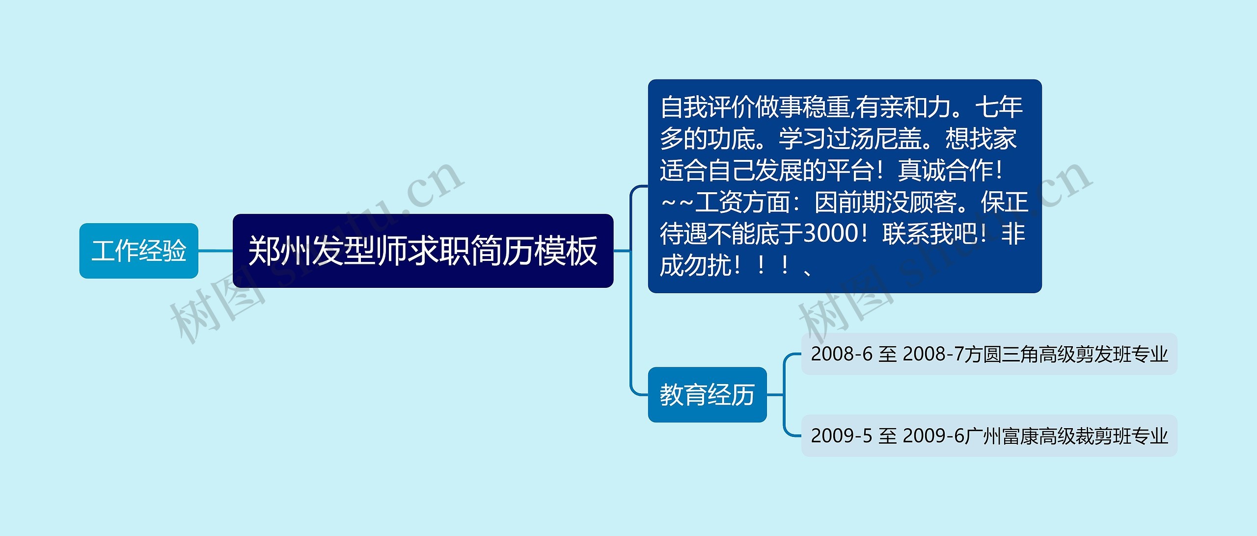 郑州发型师求职简历思维导图高清图 郑州发型师求职简历思维导图