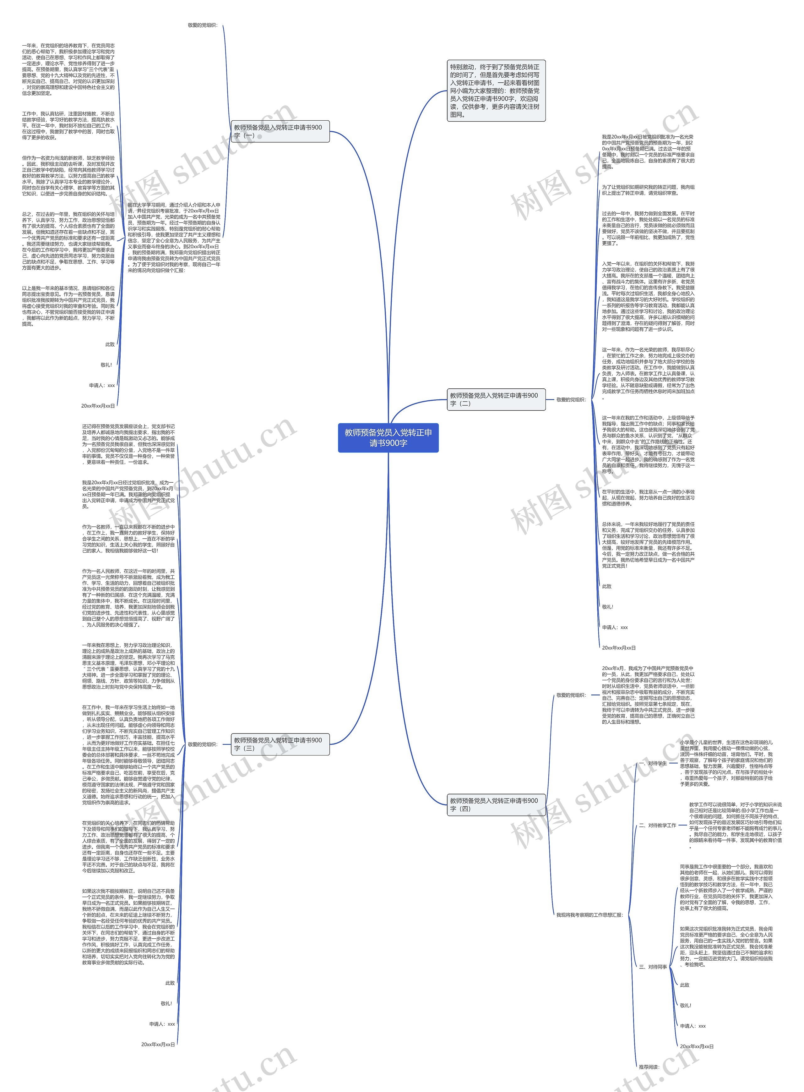 教师预备党员入党转正申请书900字思维导图