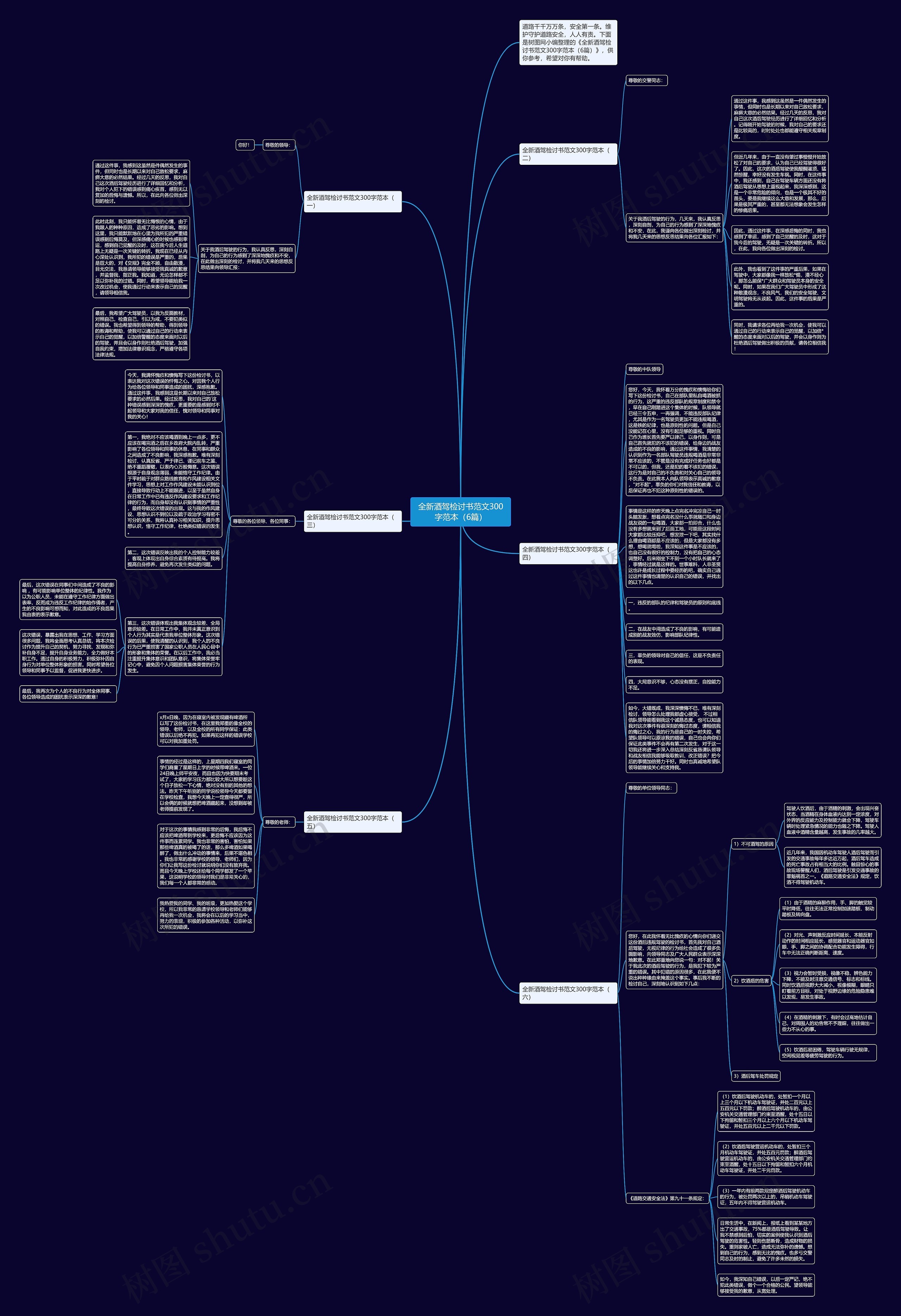 全新酒驾检讨书范文300字范本（6篇）思维导图