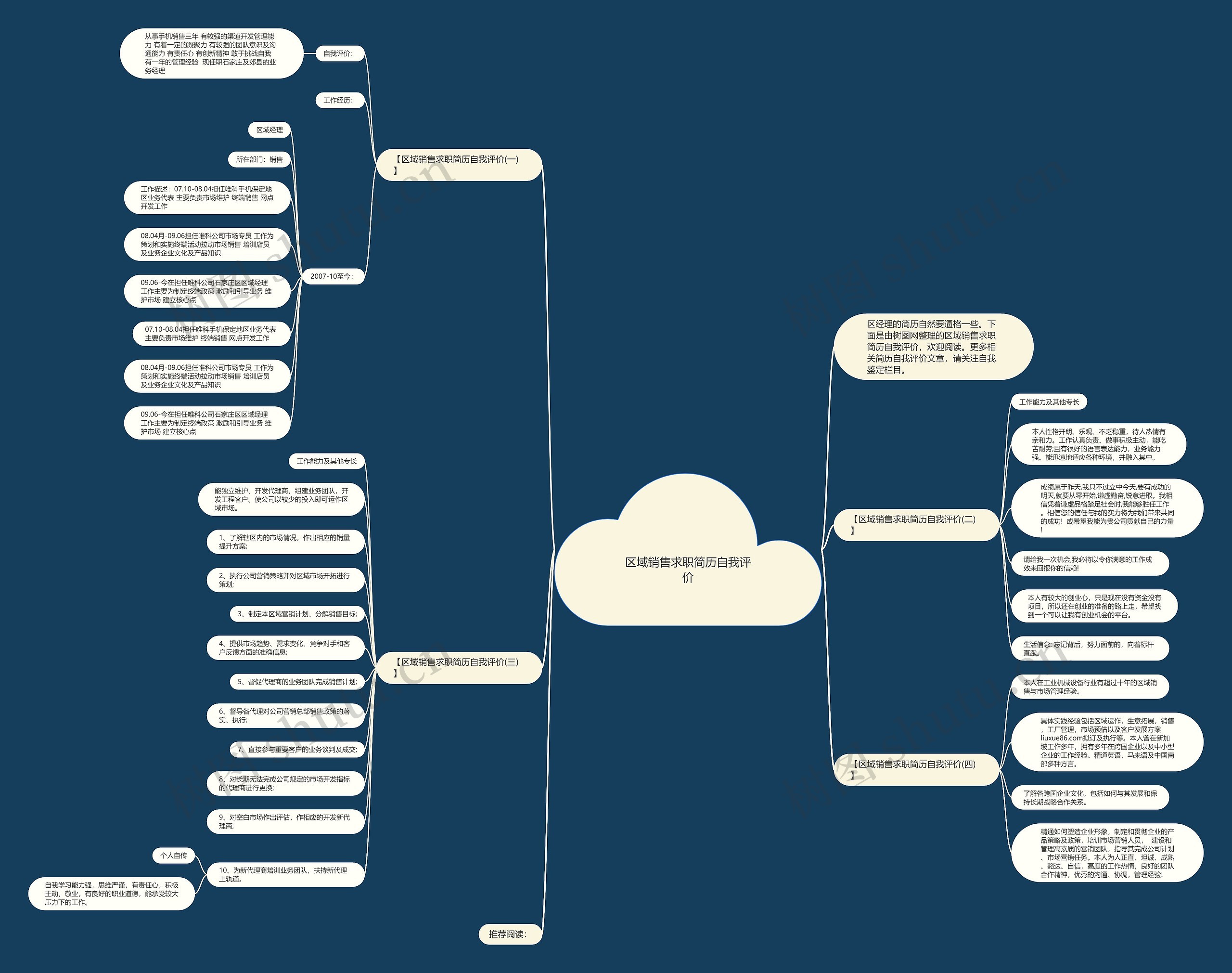 区域销售求职简历自我评价思维导图