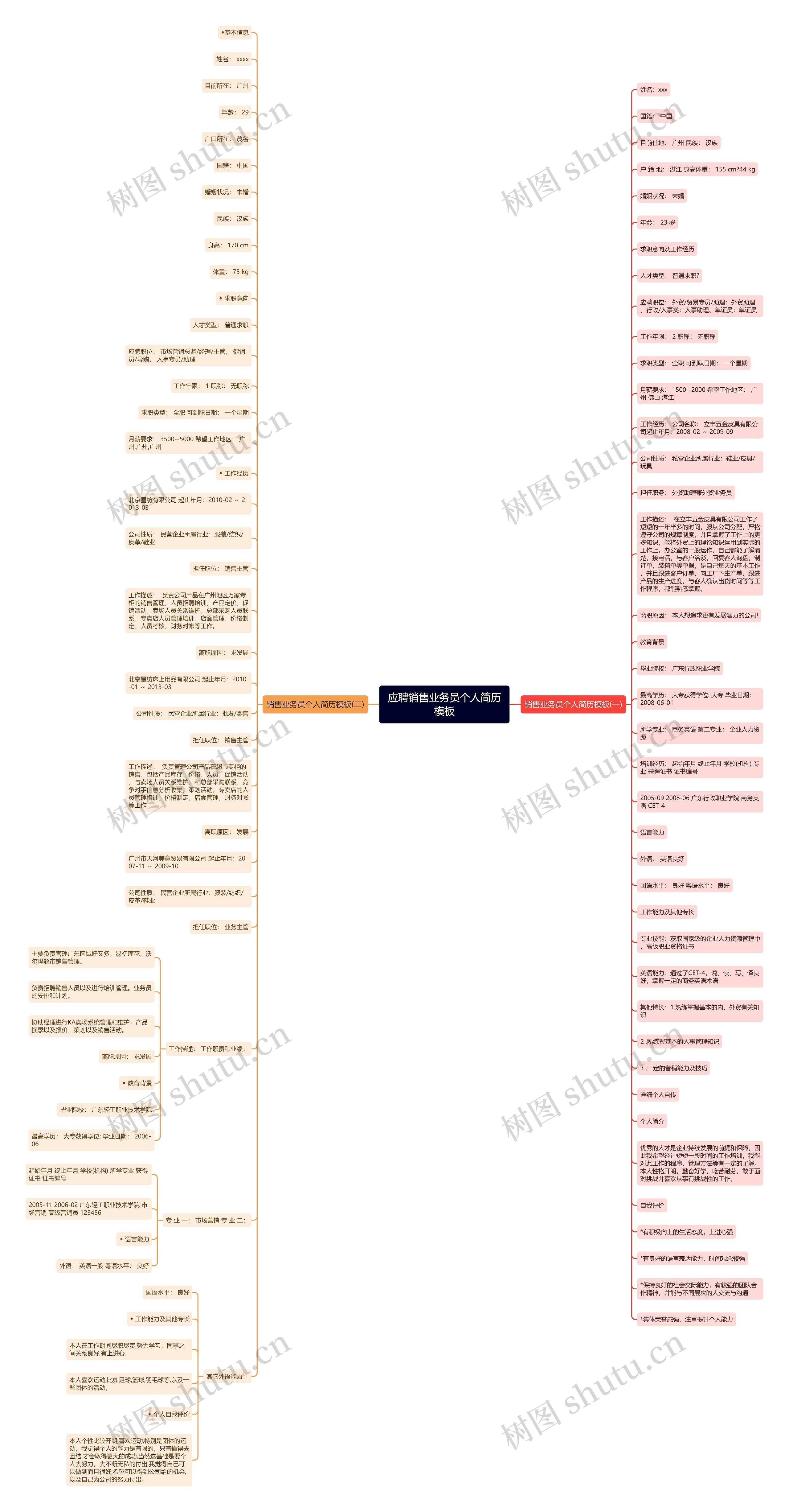 应聘销售业务员个人简历思维导图